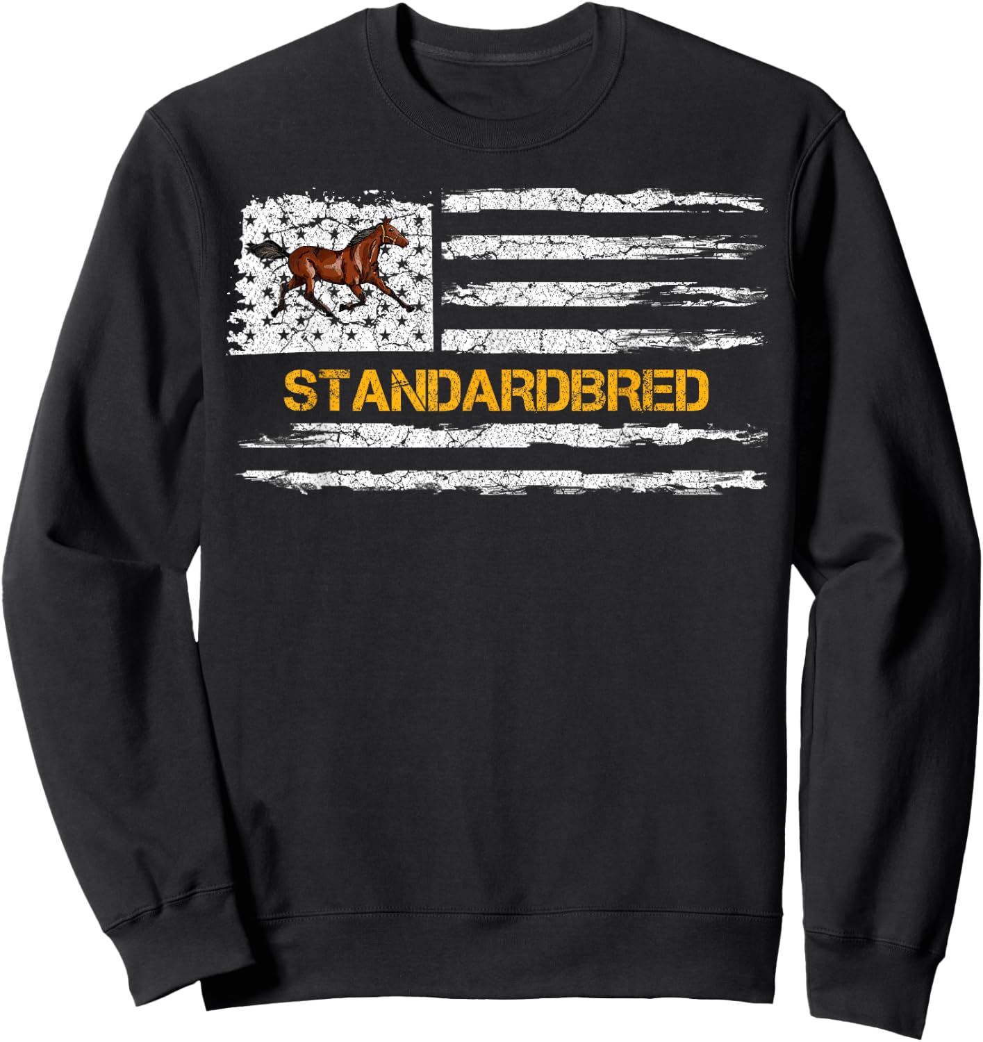 Vintage USA American Flag Standardbred Horse Riding Lover Sweatshirt - Sweatshirt | Black