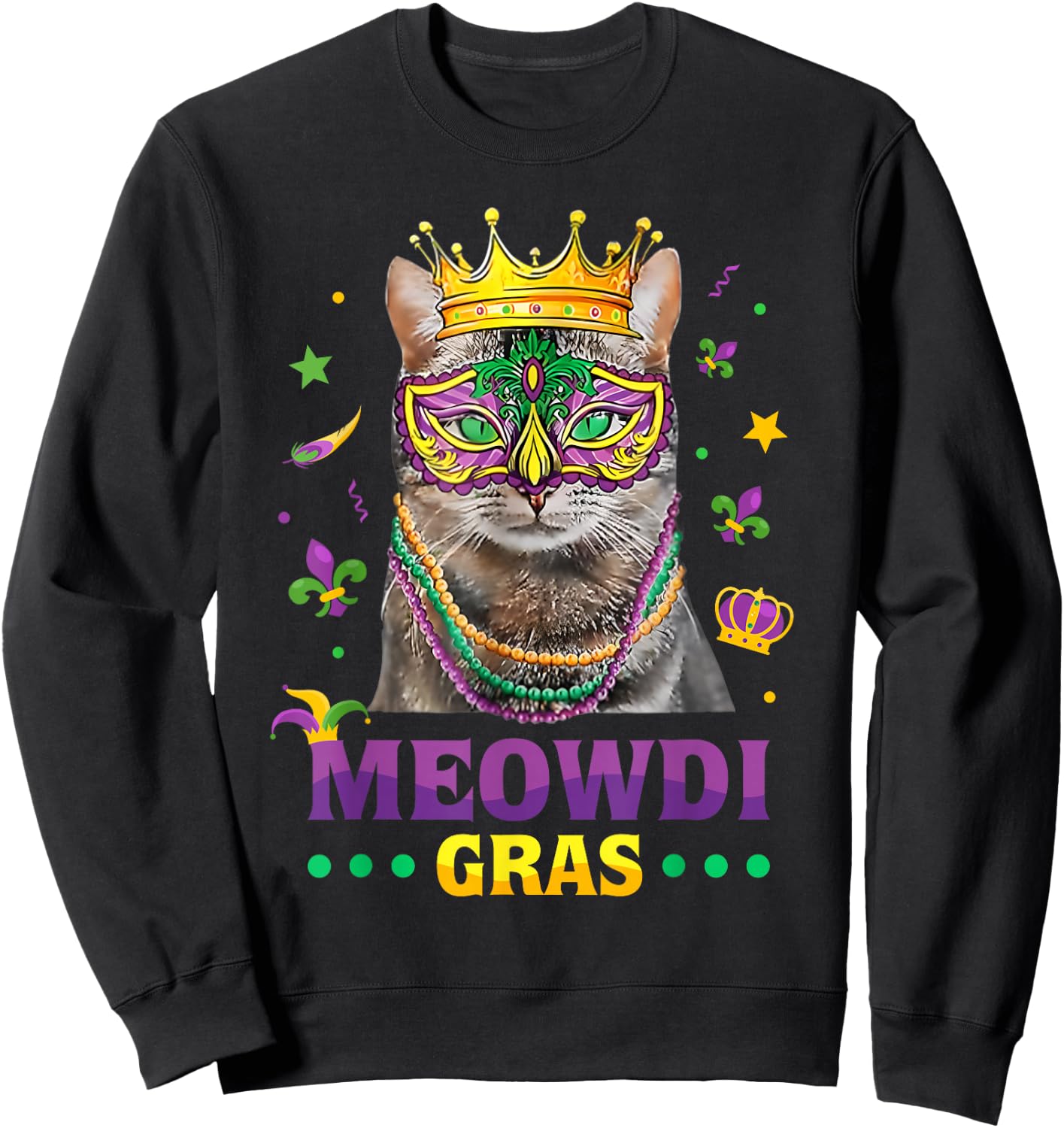 Meowdi Gras Mardi Gras Cat Lover New Orleans Louisiana USA Sweatshirt - Sweatshirt | Black