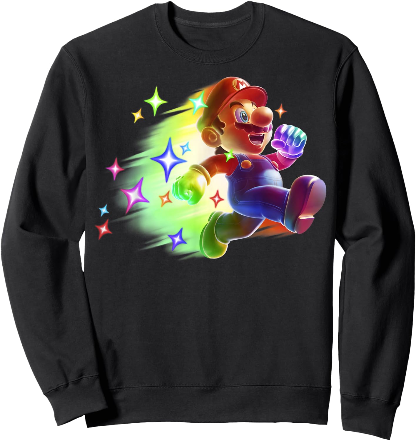 Super Mario Bros Deluxe Rainbow Run Mario Nintendo Portrait Sweatshirt - Sweatshirt | Black
