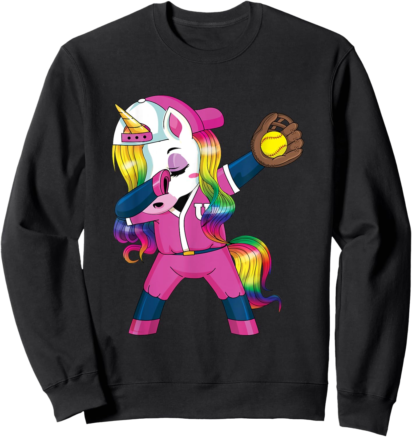 Dabbing Unicorn Softball Gift Girls Women Sweatshirt - Sweatshirt | Black