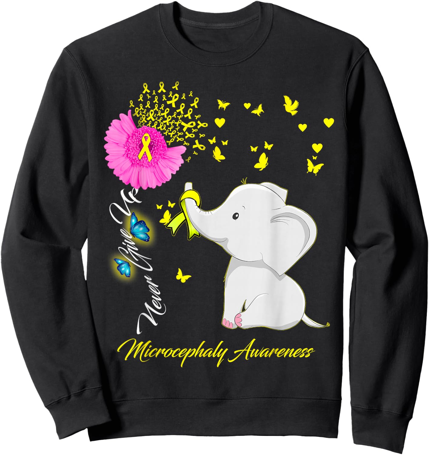Elephant Microcephaly Awareness - Microcephaly Ribbon Gifts Sweatshirt - Sweatshirt | Black