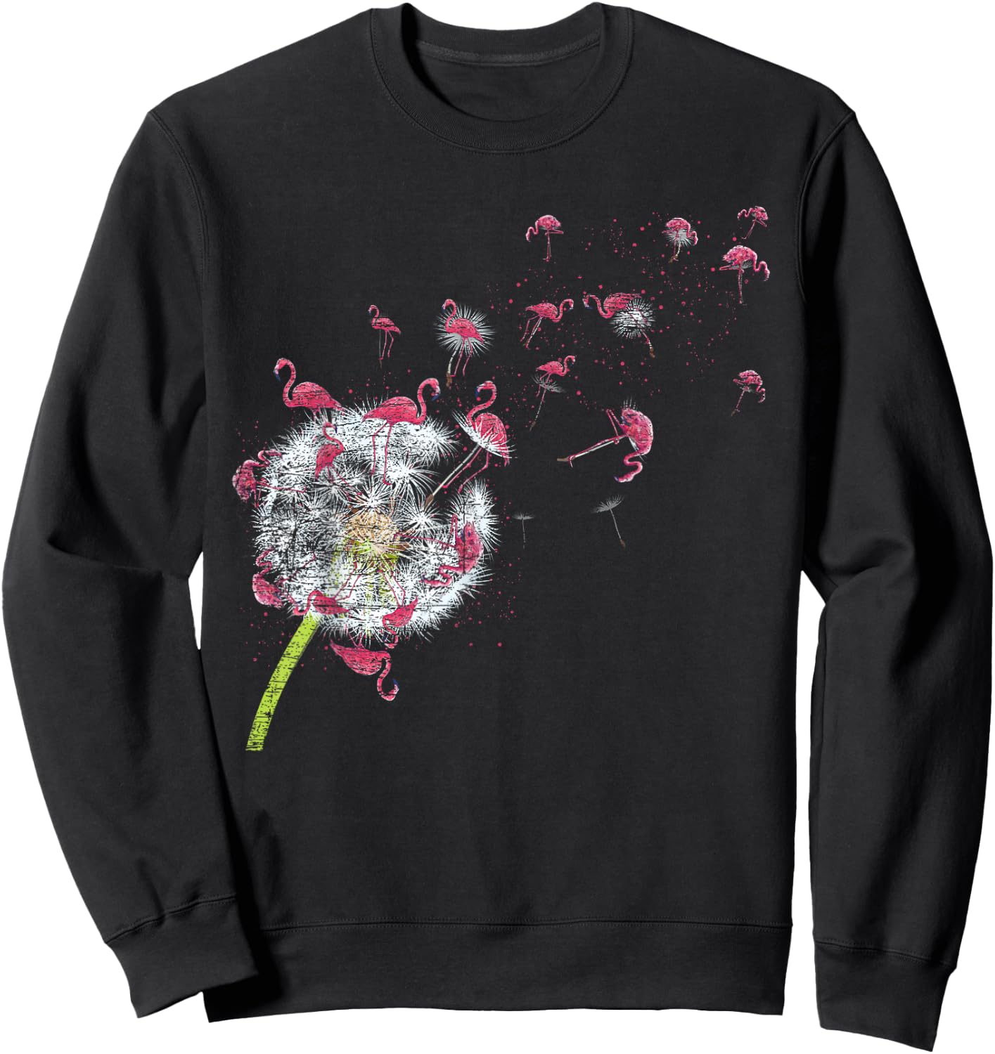 Bird Dandelion Tropical Animal Exotic Floral Pink Flamingo Sweatshirt - Sweatshirt | Black