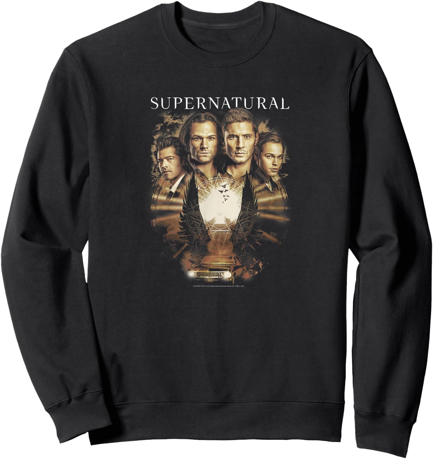 Supernatural Group Shot Sepia Tone Wings Sweatshirt - Sweatshirt | Black