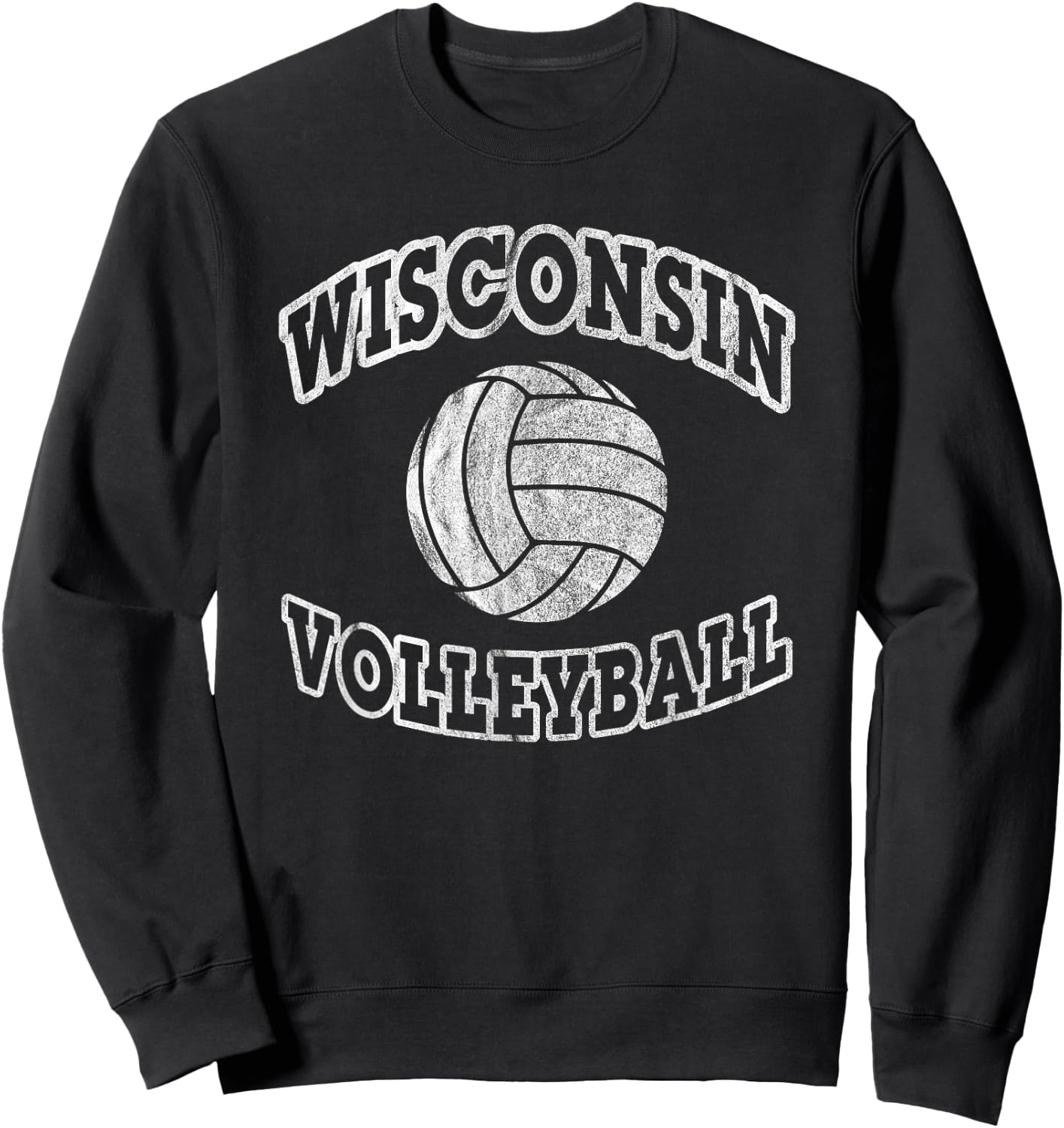 Wisconsin Volleyball Classic Style Vintage Distressed Sweatshirt - Sweatshirt | Black
