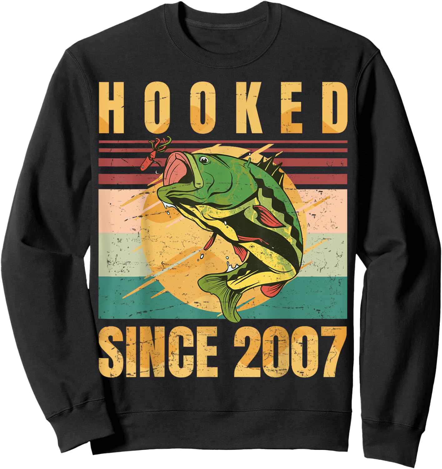 Fishing Fisherman - Hooked Since 2007 - Vintage Retro Gift Sweatshirt - Sweatshirt | Black