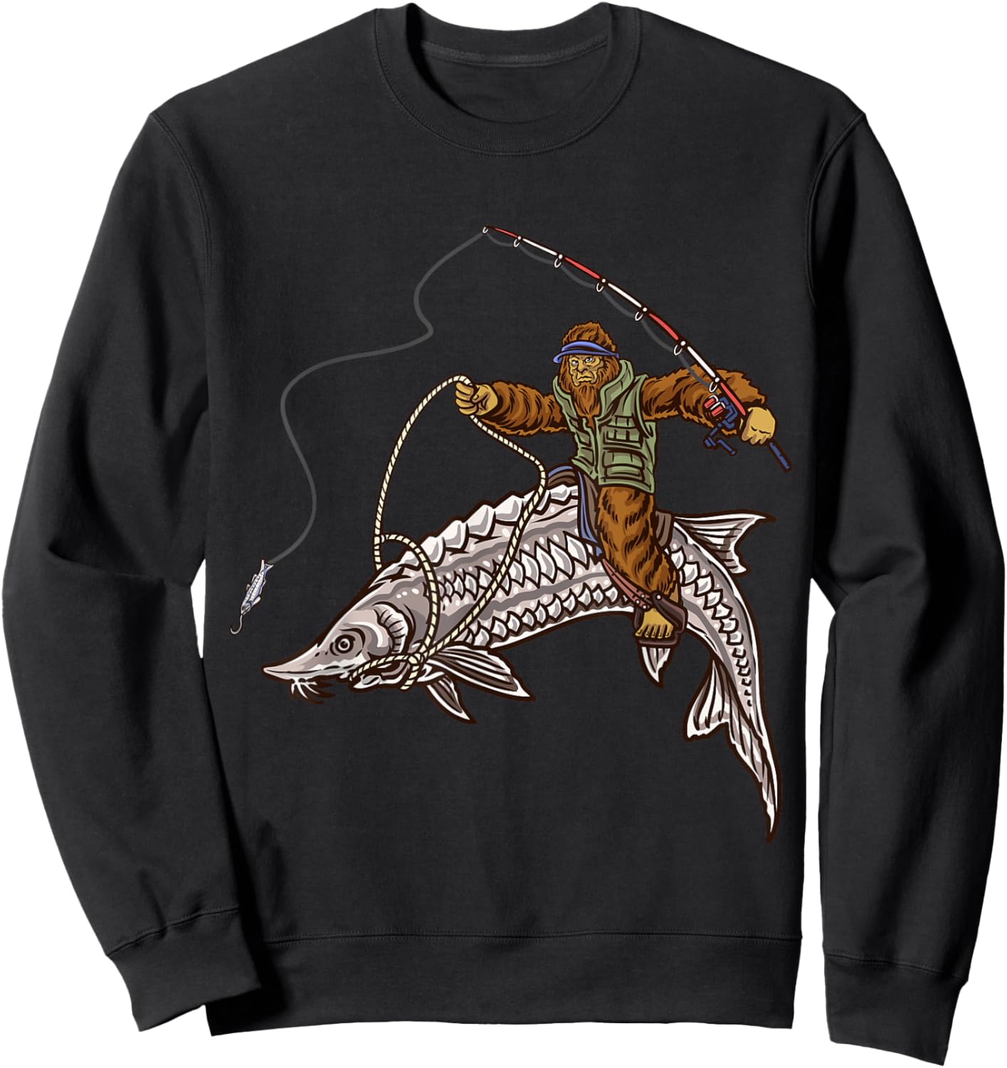 Sturgeon Fishing Bigfoot Fisherman Sweatshirt - Sweatshirt | Black