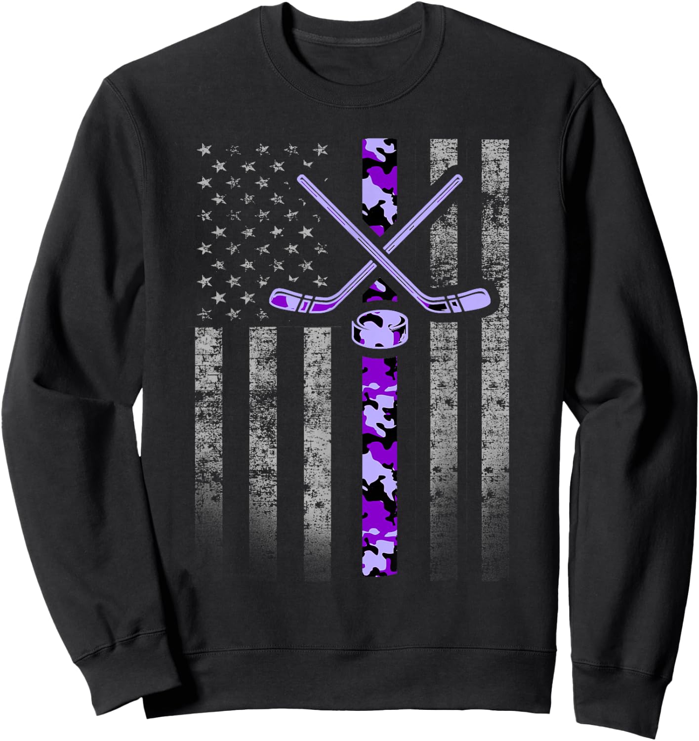 Camouflage Hockey Flag - Military Hockey Purple Camo Sweatshirt - Sweatshirt | Black