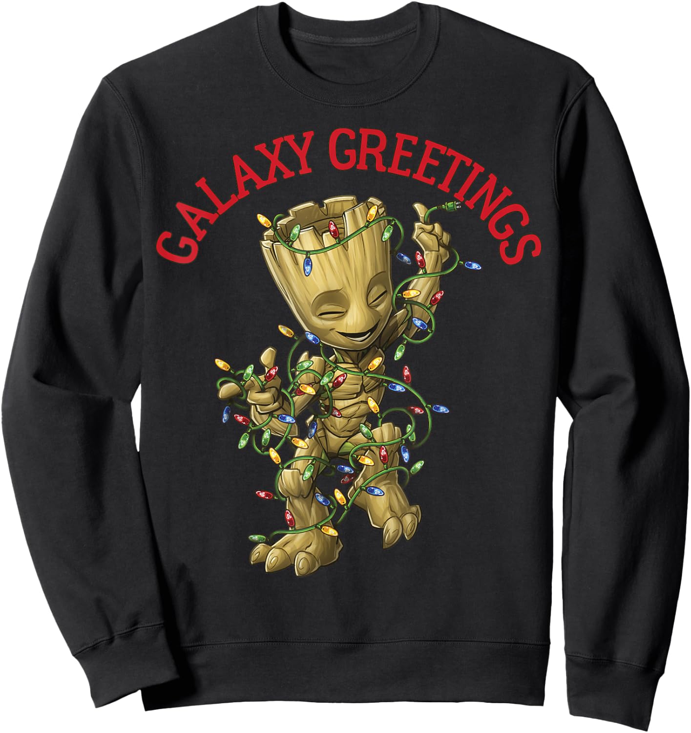 Marvel Christmas Groot Galaxy Greetings Short Sleeve Sweatshirt - Sweatshirt | Black