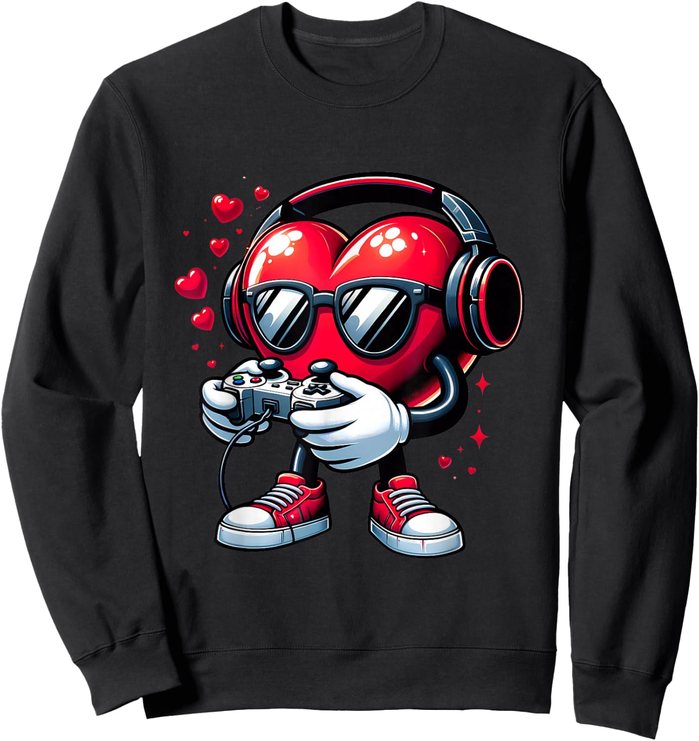 Funny Heart Gaming Valentine Video Games Gamer Cute Hearts Sweatshirt - Sweatshirt | Black