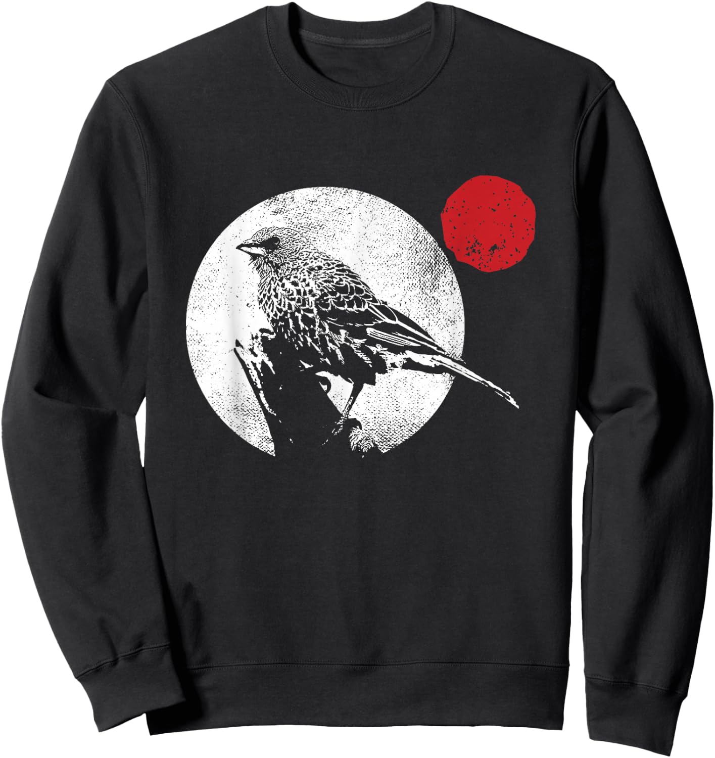Bird Matching Red Moon Style Murakami Sweatshirt - Sweatshirt | Black