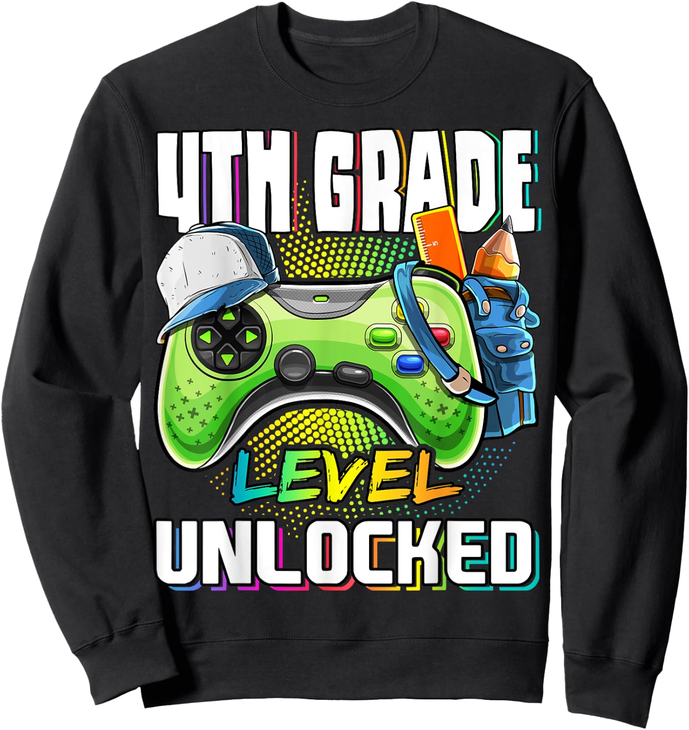 4th Grade Level Unlocked Video Game Back to School Boys Sweatshirt - Sweatshirt | Black