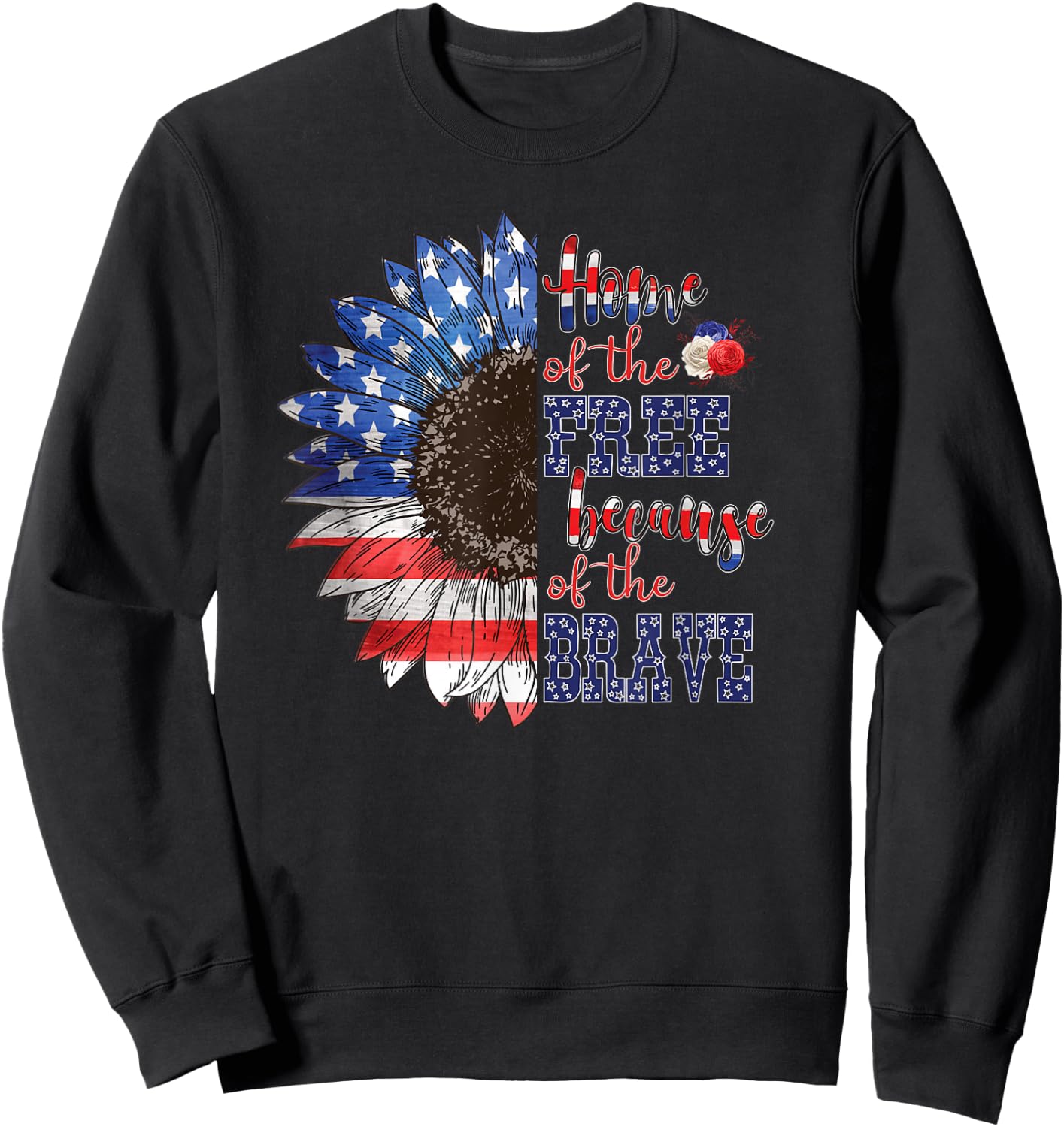 American Flag Sunflower Patriotic 4th July Graphic Plus Size Sweatshirt - Sweatshirt | Black