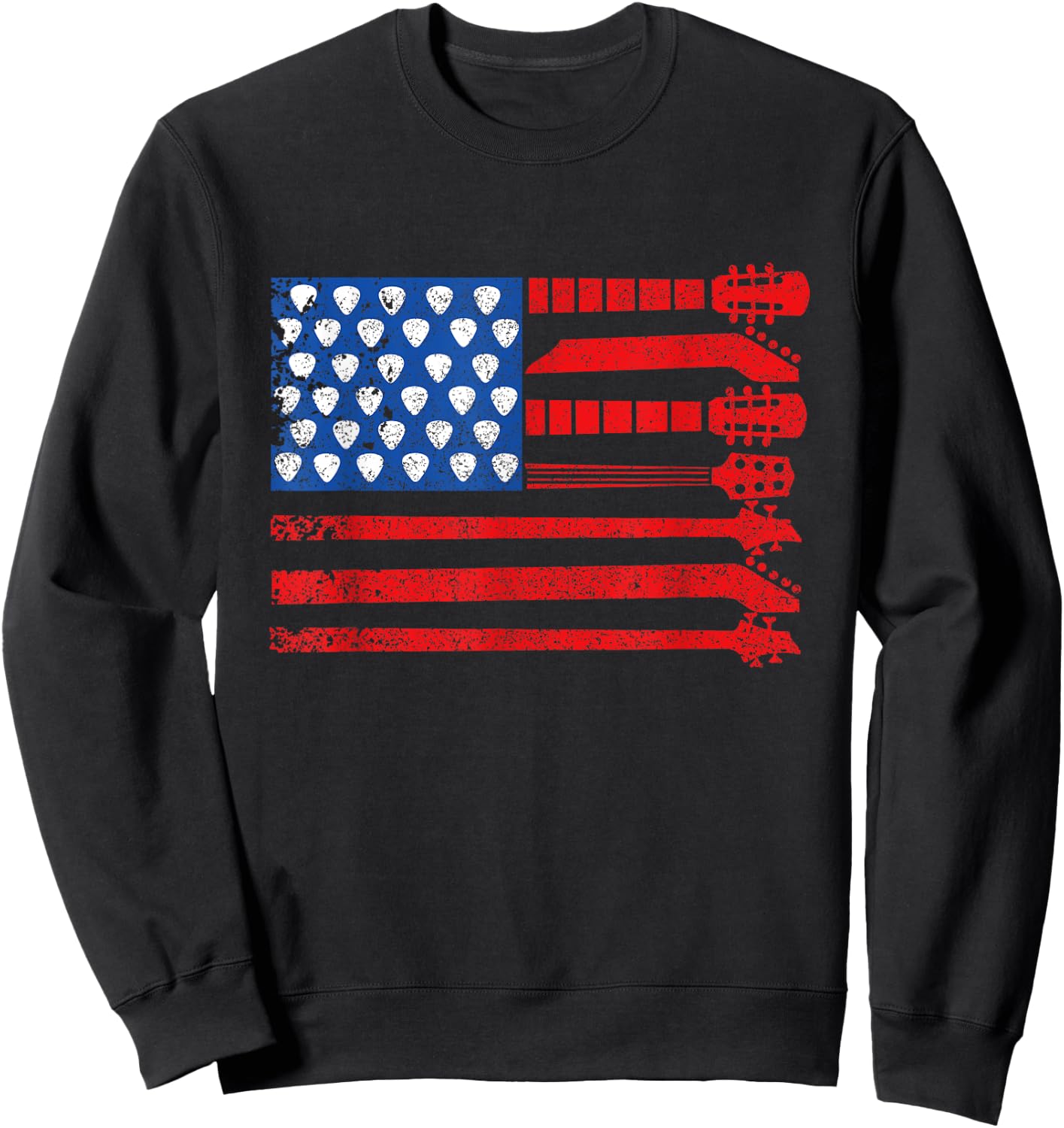 American Flag Guitar Red White Blue Patriotic Men Women Kids Sweatshirt - Sweatshirt | Black