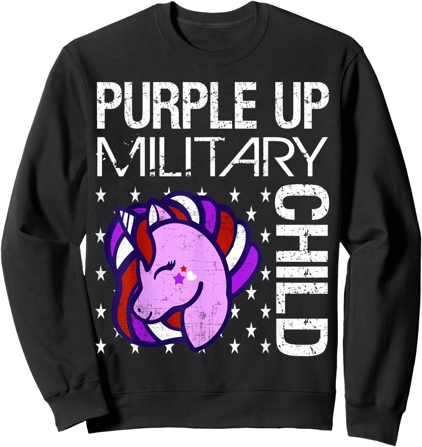 Awareness Month Purple Up Military Child Purple-Up Unicorn Sweatshirt - Sweatshirt | Black