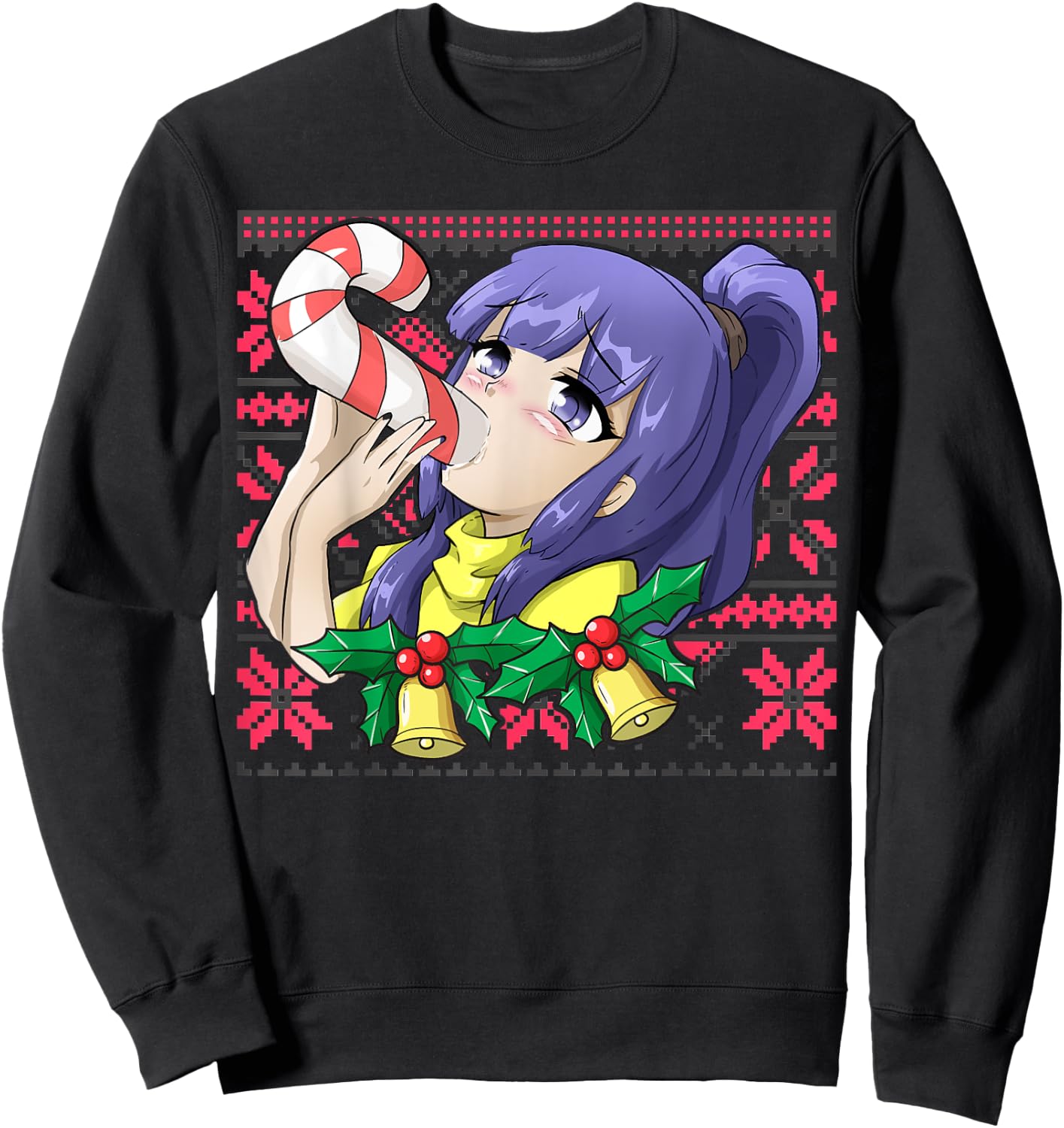 Ugly Christmas Otaku Ahegao Ecchi Etchi Lewd Hentai Kawaii Sweatshirt - Sweatshirt | Black