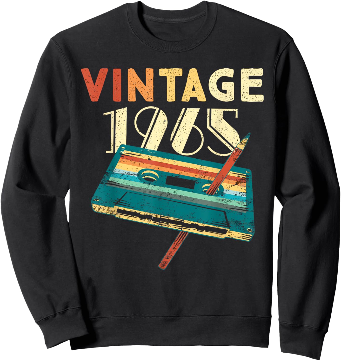 60 Years Old Gifts Vintage 1965 Music Cassette 60th Birthday Sweatshirt - Sweatshirt | Black