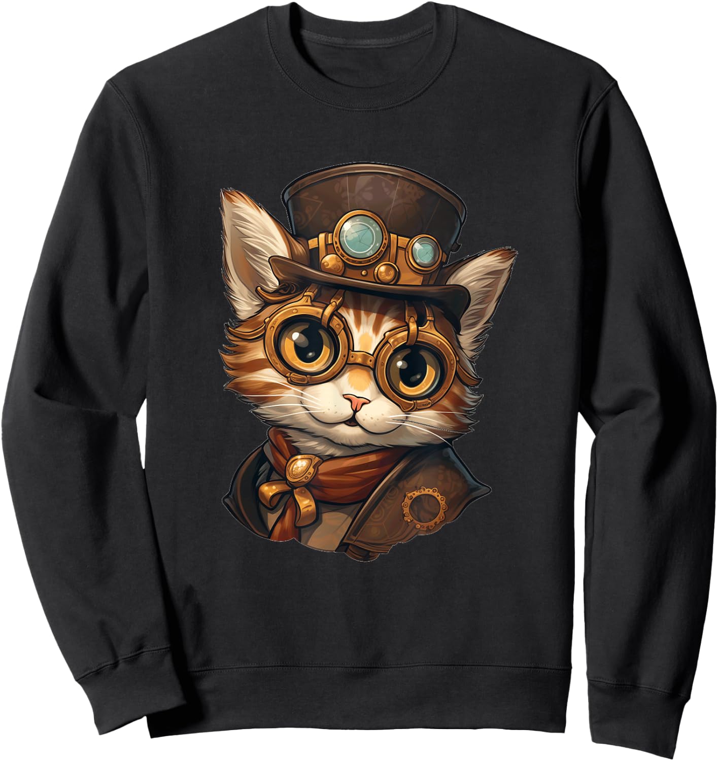 Steampunk Cat Women Men Kids Steampunk Kitten Sweatshirt - Sweatshirt | Black