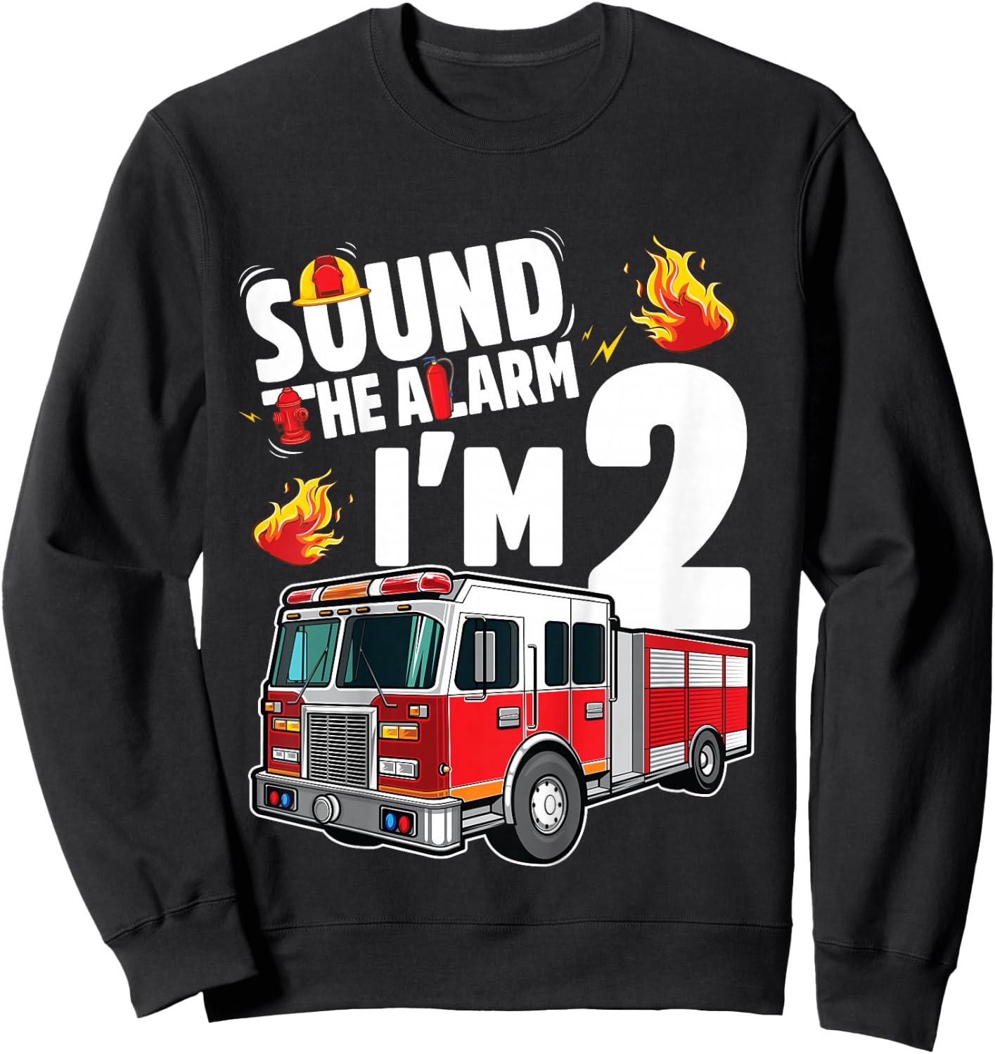 Fire Truck 2nd Birthday Boy Firefighter 2 Year Old Sweatshirt - Sweatshirt | Black