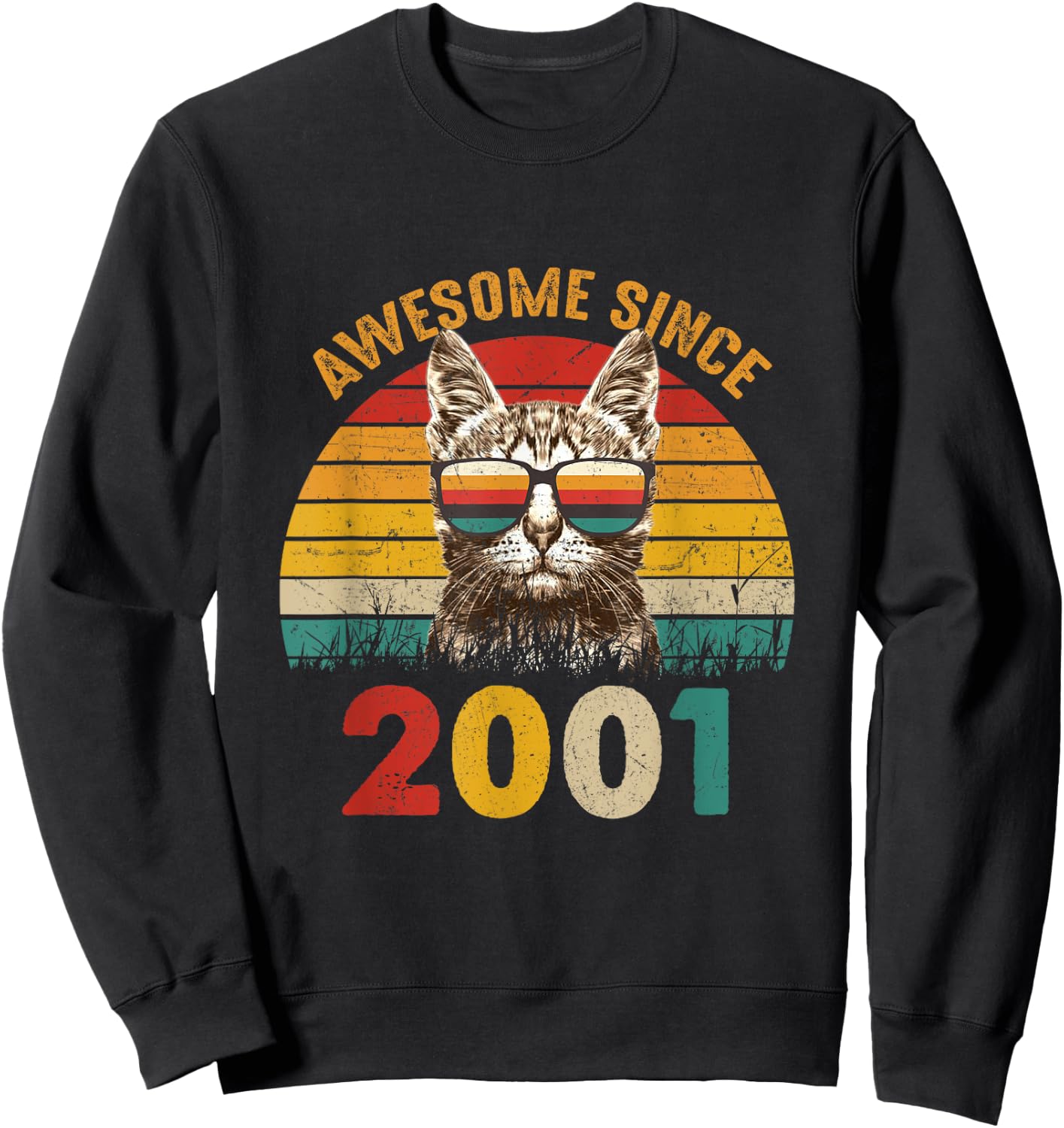 24th Birthday Vintage Cat Lover Gift Awesome Since 2001 Women Sweatshirt - Sweatshirt | Black