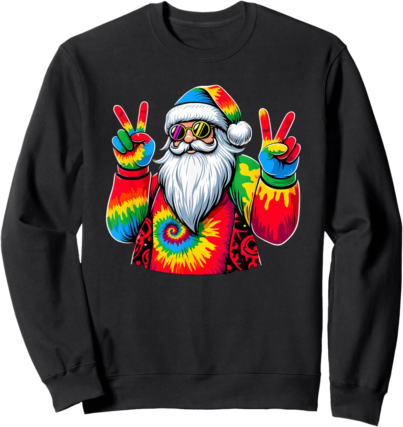 Peace Sign Tie Dye Santa Claus Sweatshirt - Sweatshirt | Black