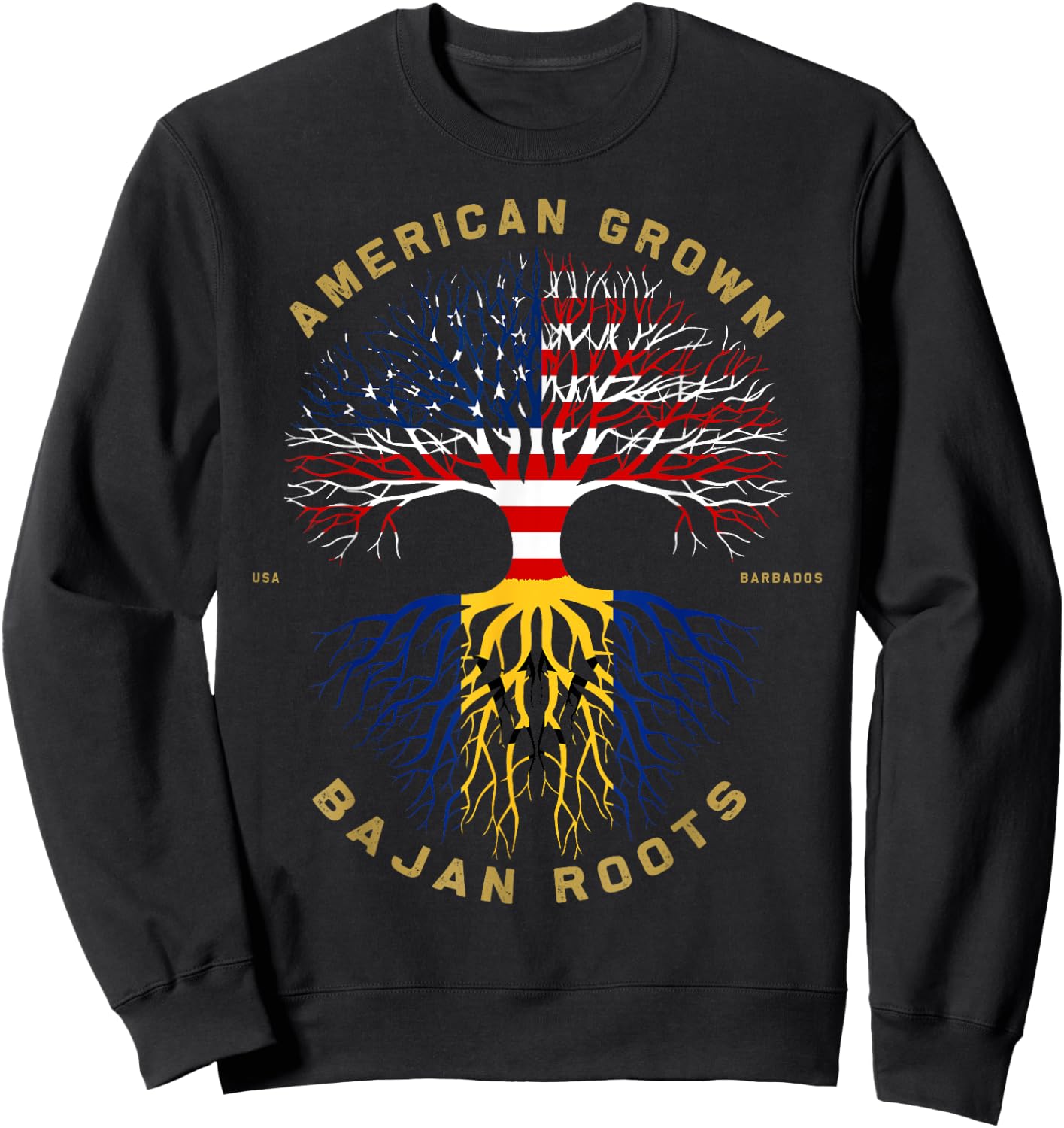 American Grown With Bajan Roots Tree USA Flag Unique Gifts Sweatshirt - Sweatshirt | Black