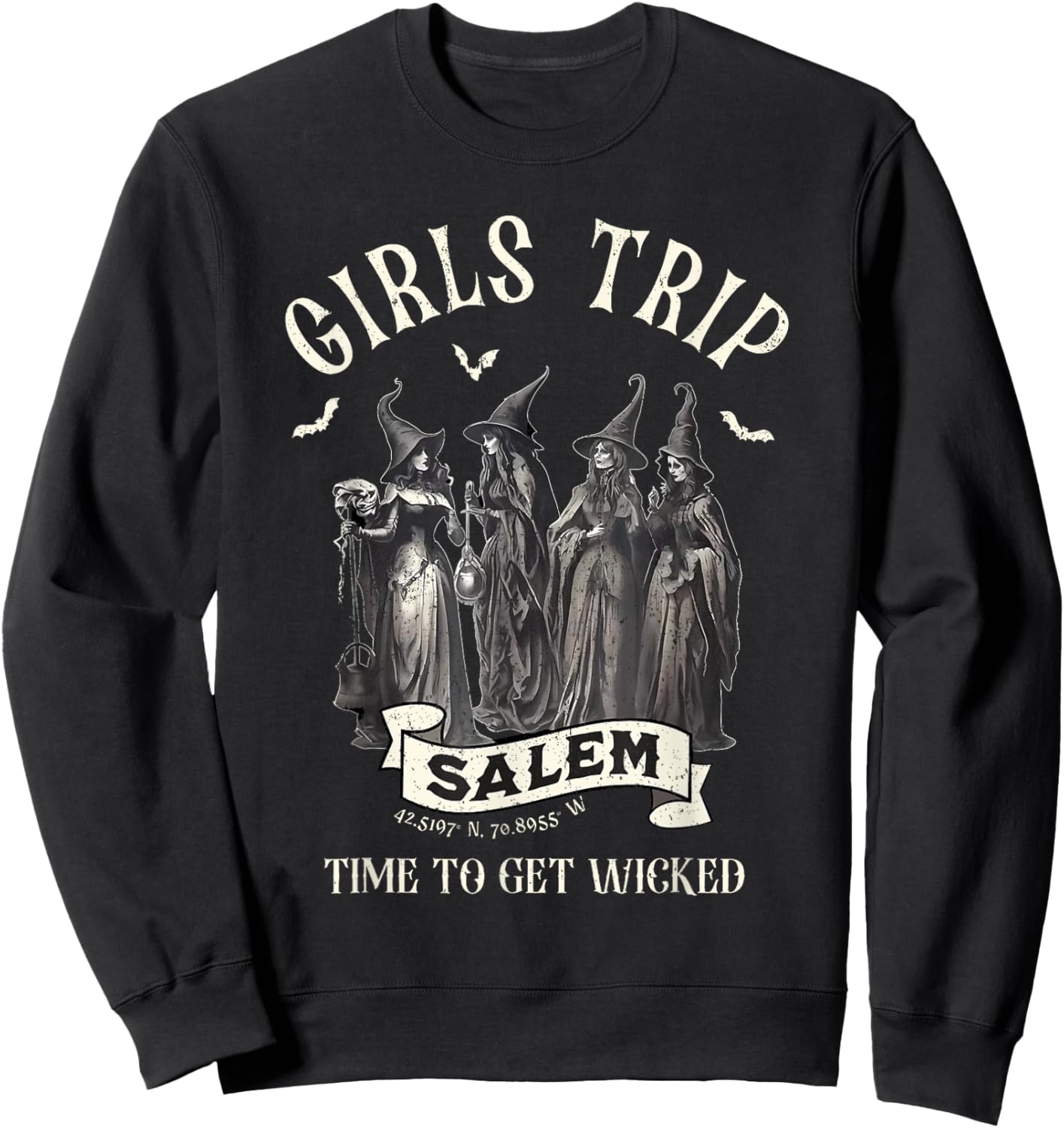Vintage Girls Trip to Salem Time To Get Wicked Halloween Sweatshirt - Sweatshirt | Black
