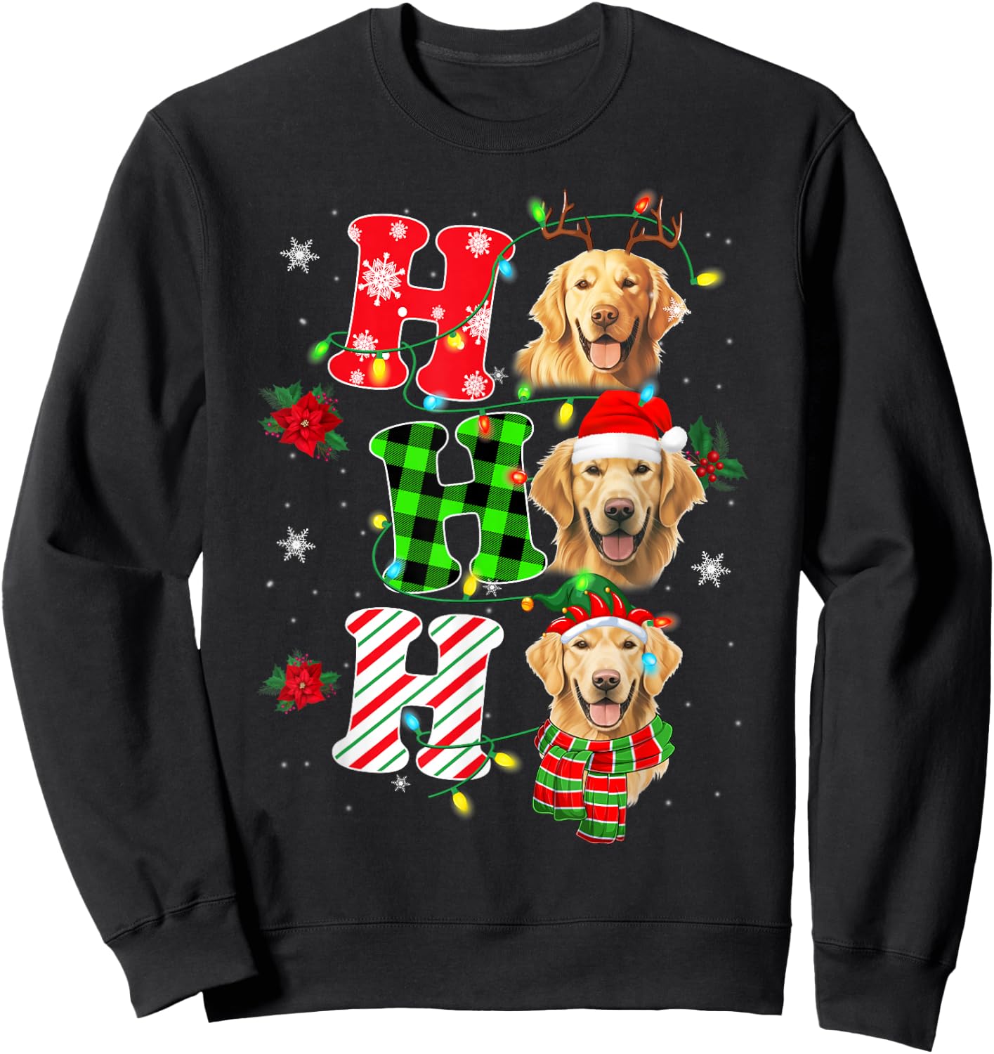 HO HO HO Golden retriever Funny Dog Christmas Sweatshirt - Sweatshirt | Black