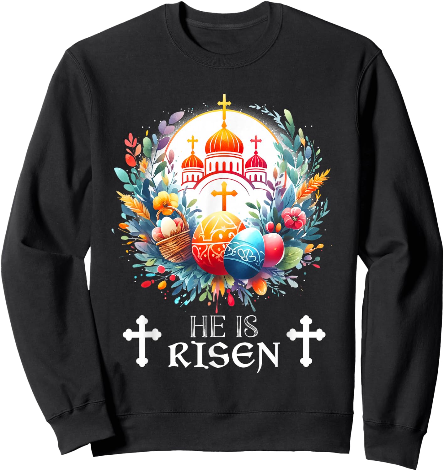Christ is Risen Russian Greek Eastern Orthodox Pascha Easter Sweatshirt - Sweatshirt | Black
