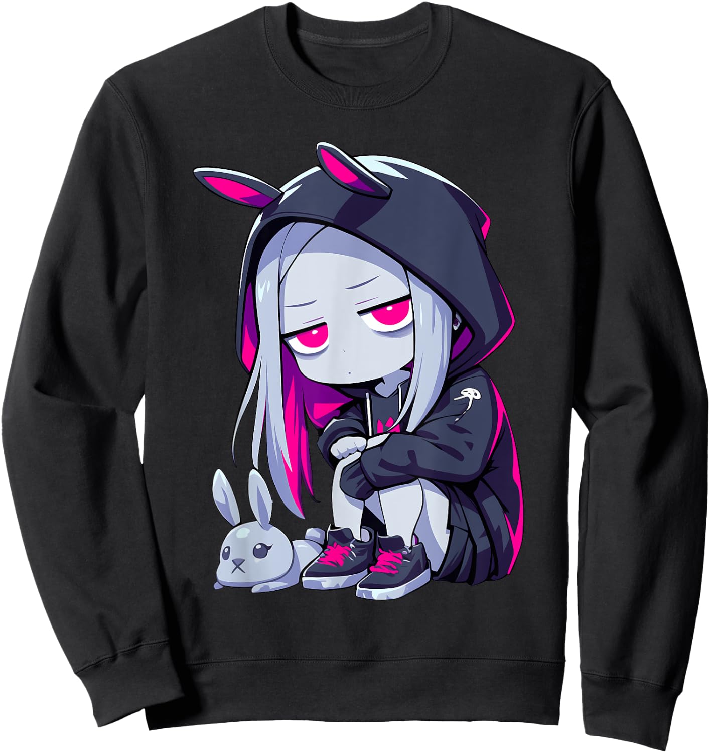 Grunge Goth Bunny Anime Girl Cute E-Girl Edgy Outfit Sweatshirt - Sweatshirt | Black