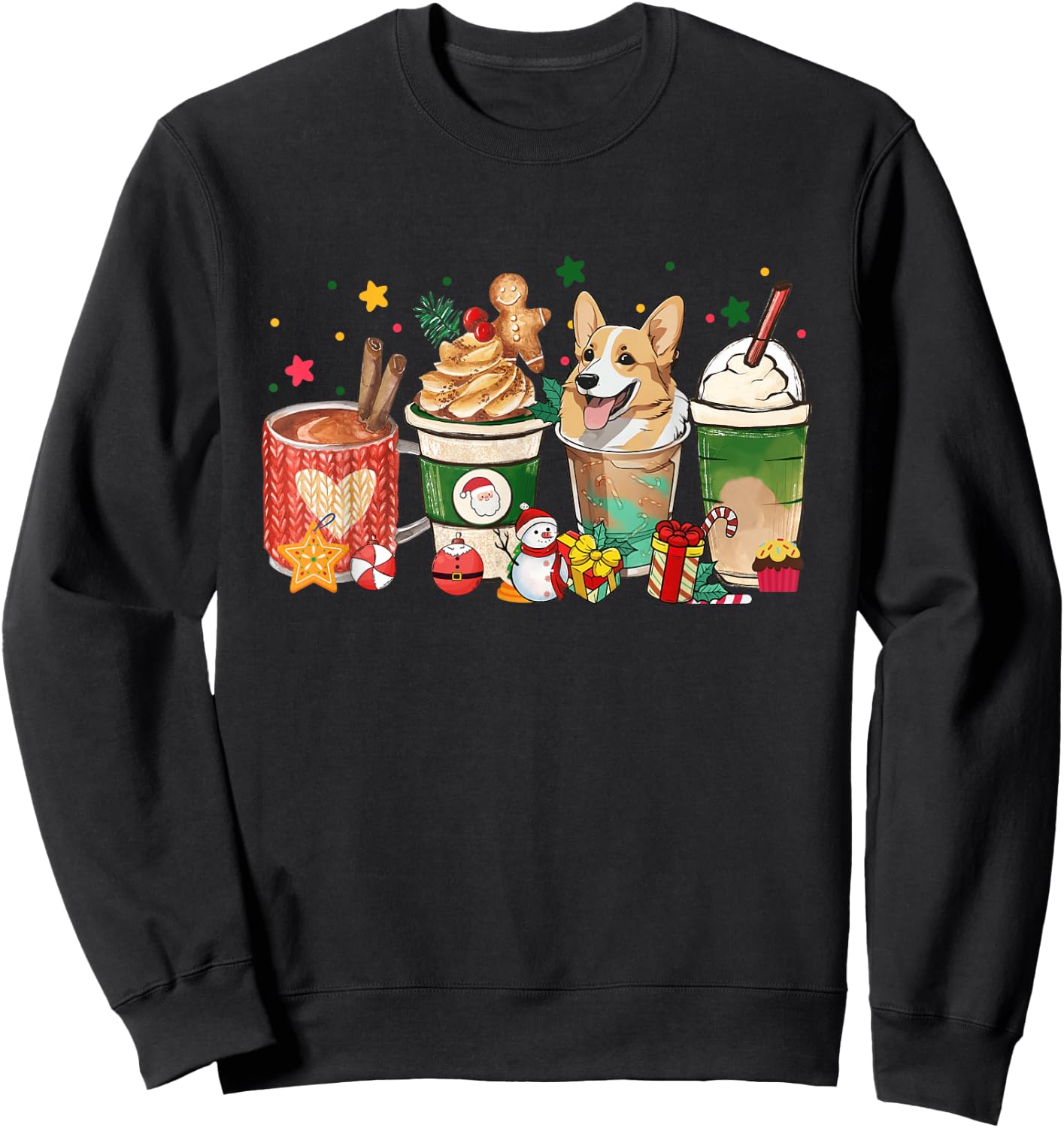 Corgi Dog Coffee Latte Christmas Dog Mom Xmas Pajamas Women Sweatshirt - Sweatshirt | Black