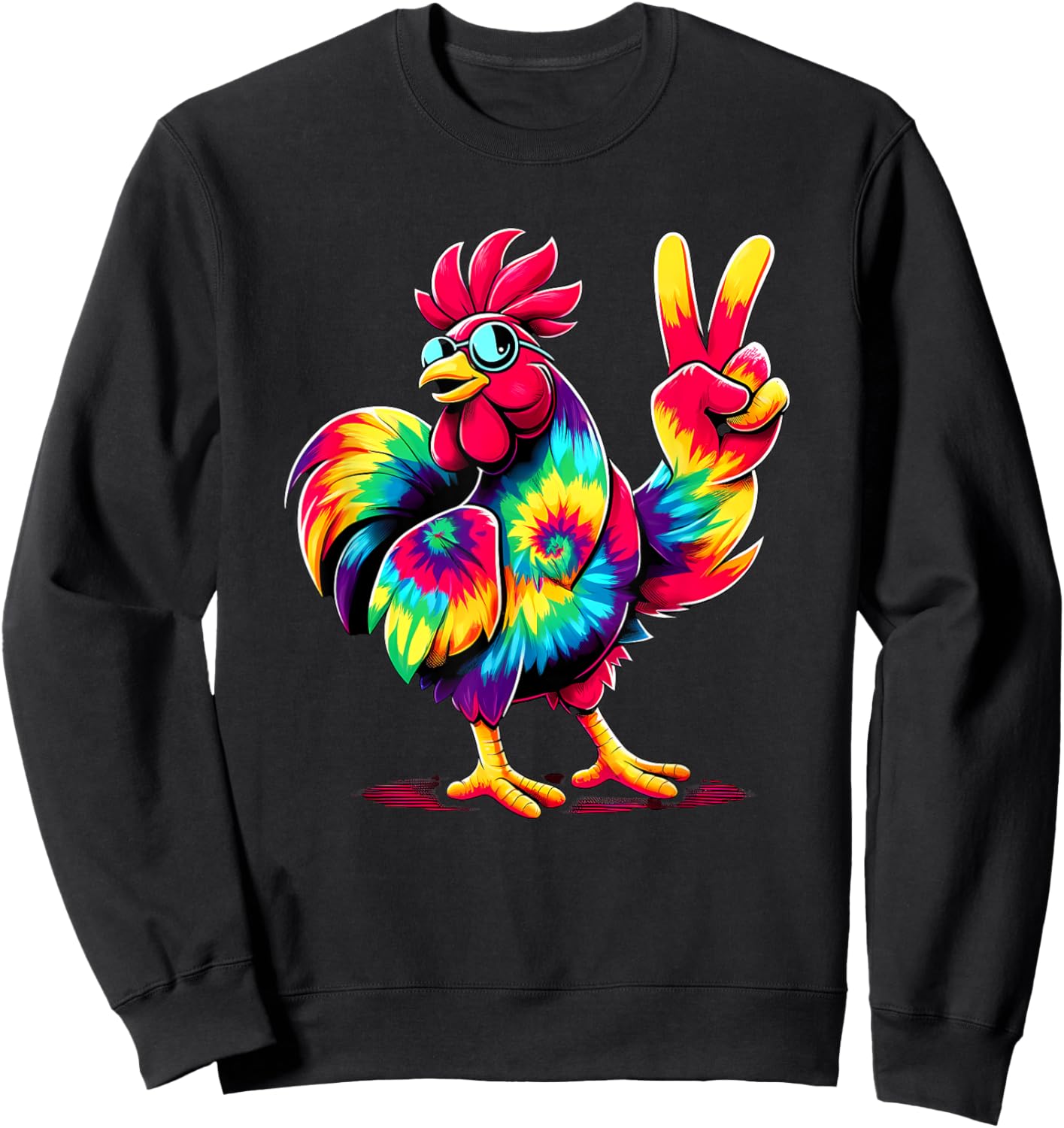 Peace Sign Tie Dye Rooster Sweatshirt - Sweatshirt | Black