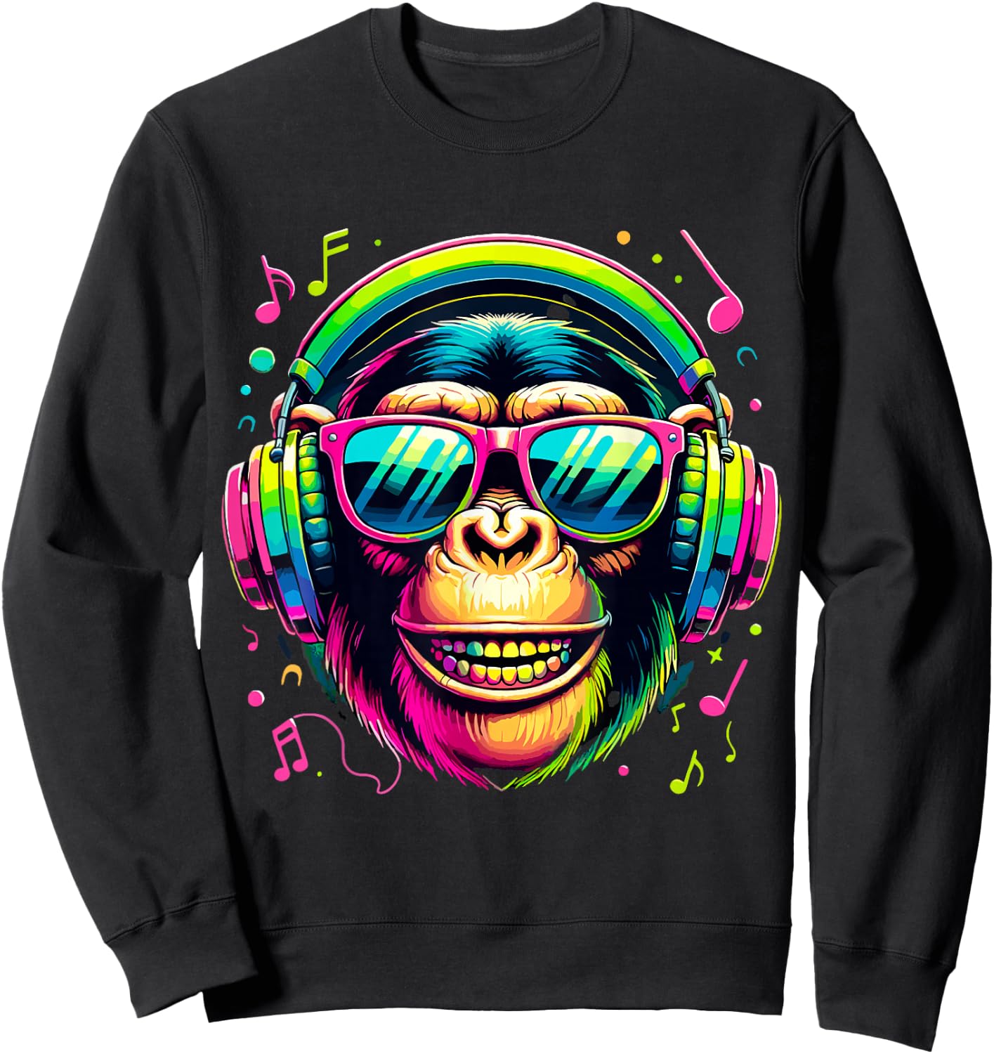 Monkey Chimp with Headphones Music Lover Sweatshirt - Sweatshirt | Black