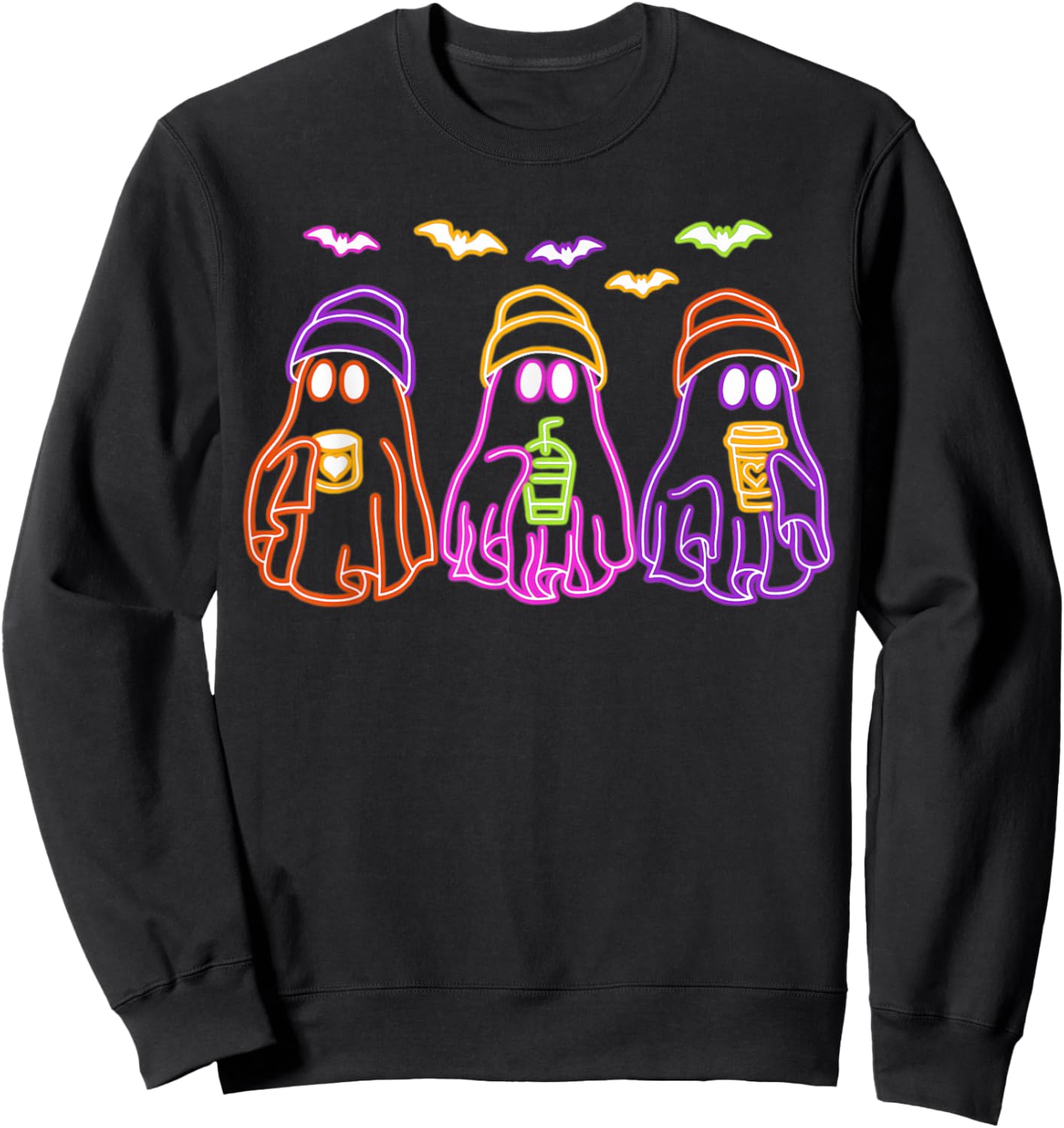 Ghost Drinking Coffee Funny Halloween Costume Coffee Lover Sweatshirt - Sweatshirt | Black