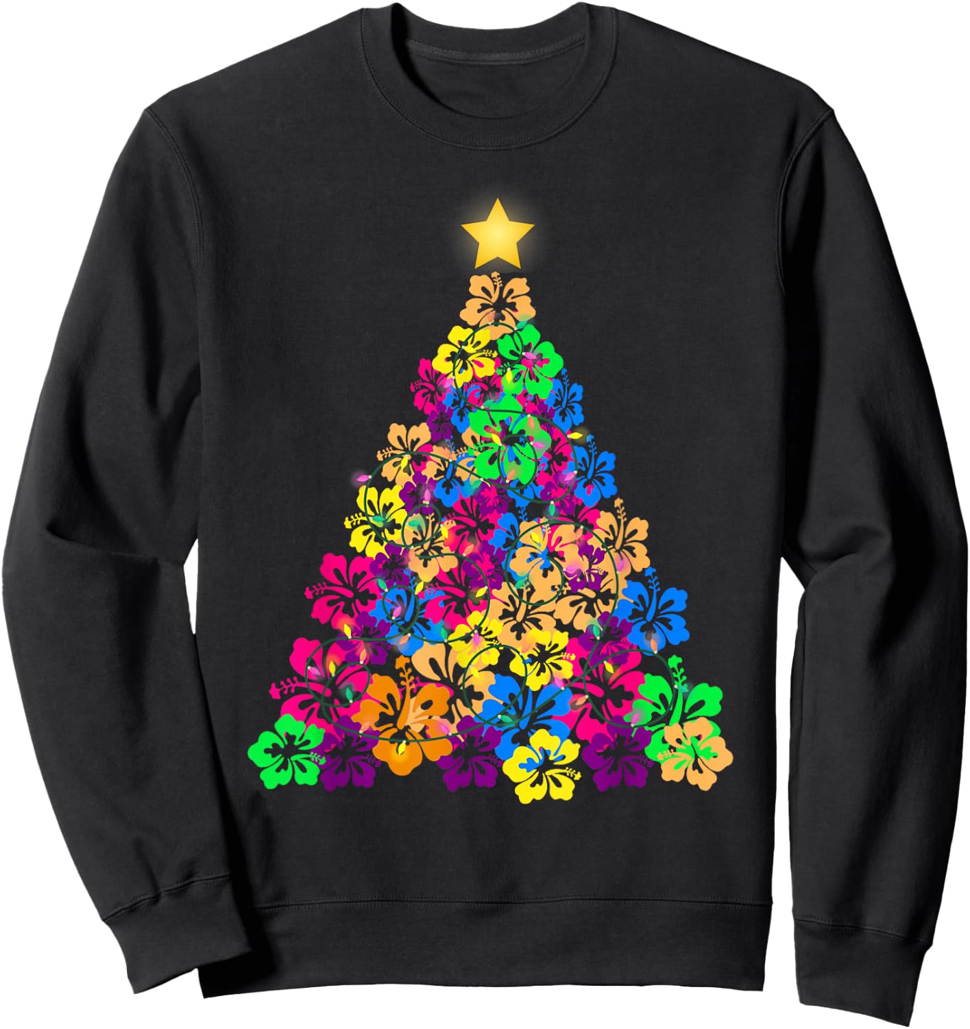 Hawaiian Christmas Hibiscus Flower Tree Hawaii Tropical xmas Sweatshirt - Sweatshirt | Black