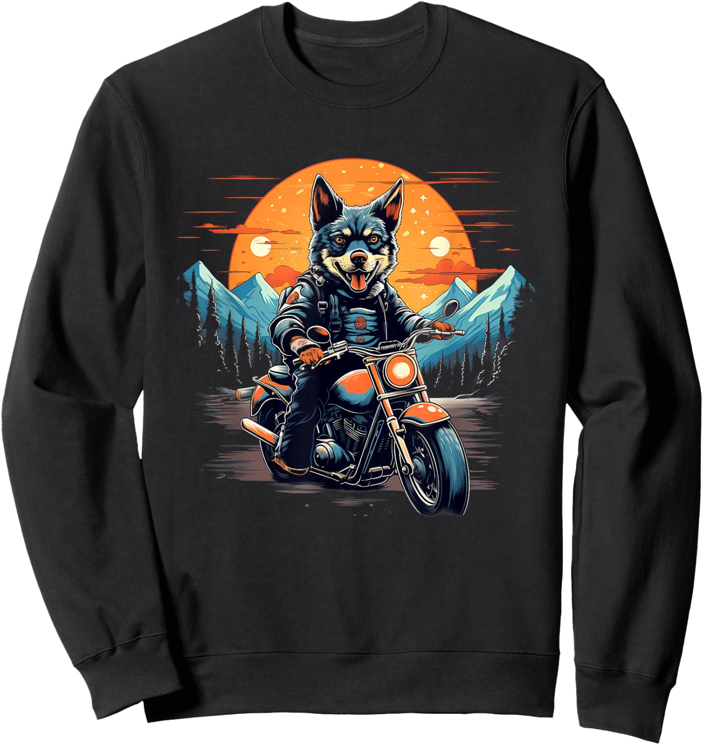 Biker Blue Heeler Dog Riding Motorcycle Sweatshirt - Sweatshirt | Black