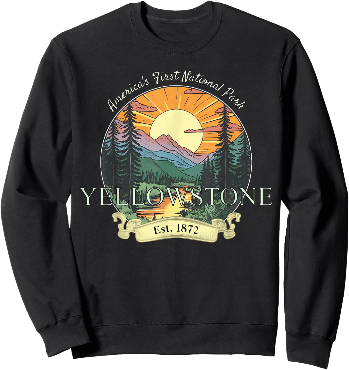 Yellowstone National Park Vacation Men Women Retro Vintage Sweatshirt - Sweatshirt | Black