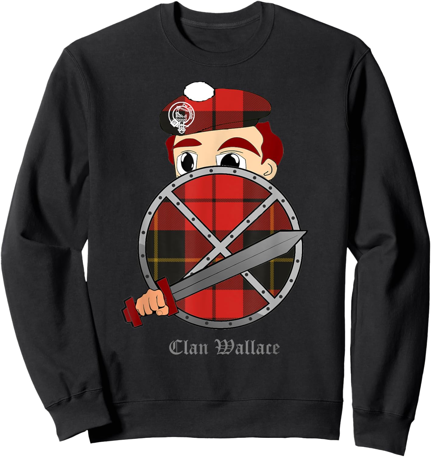 Clan Wallace surname last name Scottish Tartan crest Sweatshirt - Sweatshirt | Black