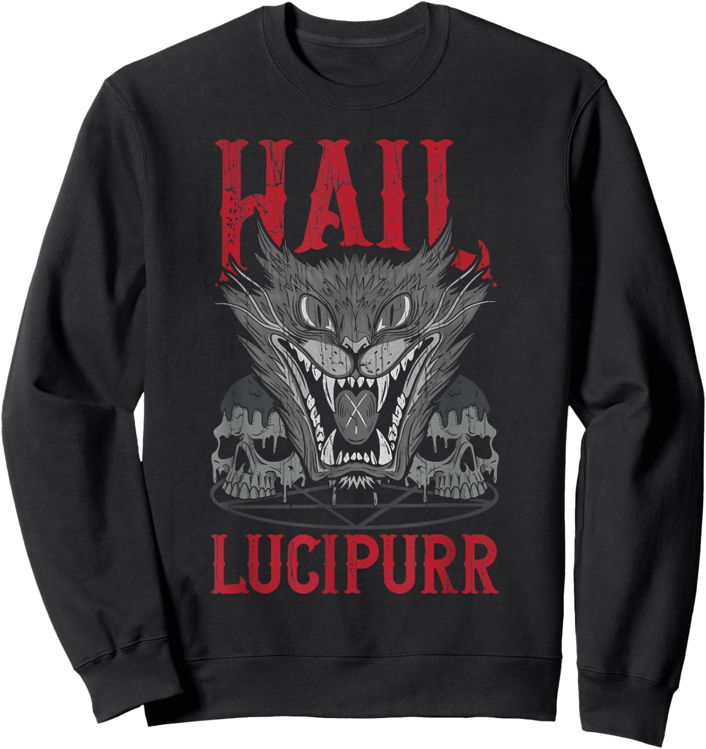 Hail Lucipurr Death Metal Cat Satan Men Women Sweatshirt - Sweatshirt | Black