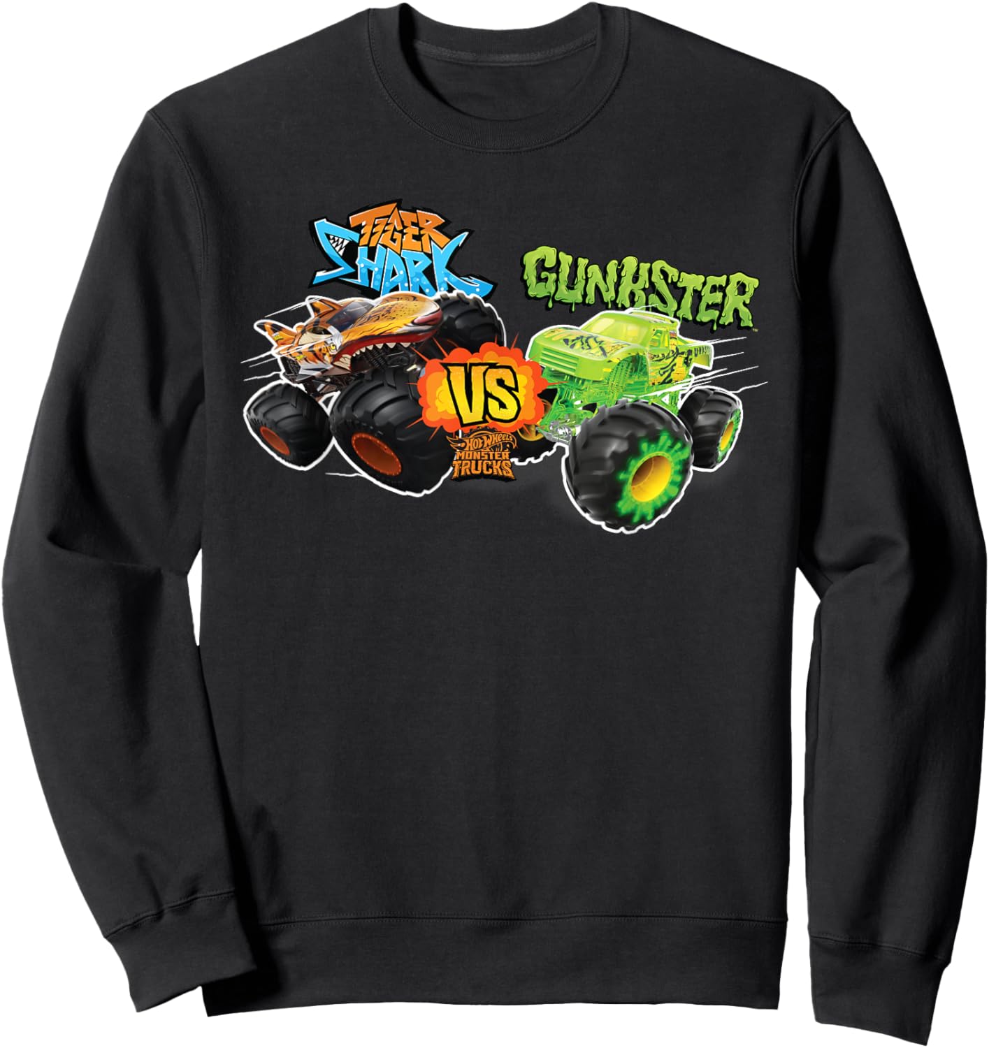 Hot Wheels Monster Trucks - Tiger Shark vs Gunkster Sweatshirt - Sweatshirt | Black