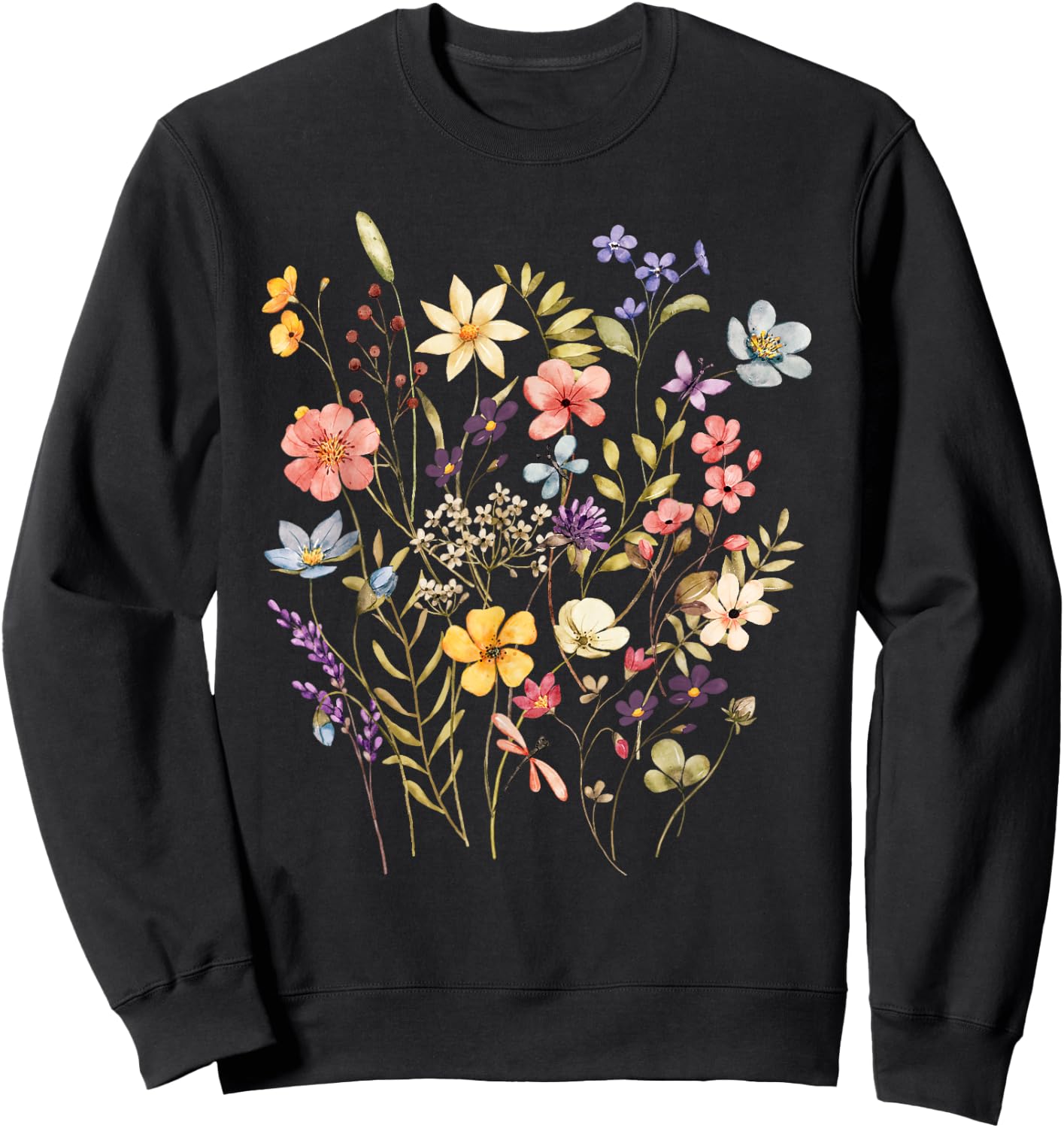 Vintage Flowers Women Wildflower Graphic Floral Gardening Sweatshirt - Sweatshirt | Black