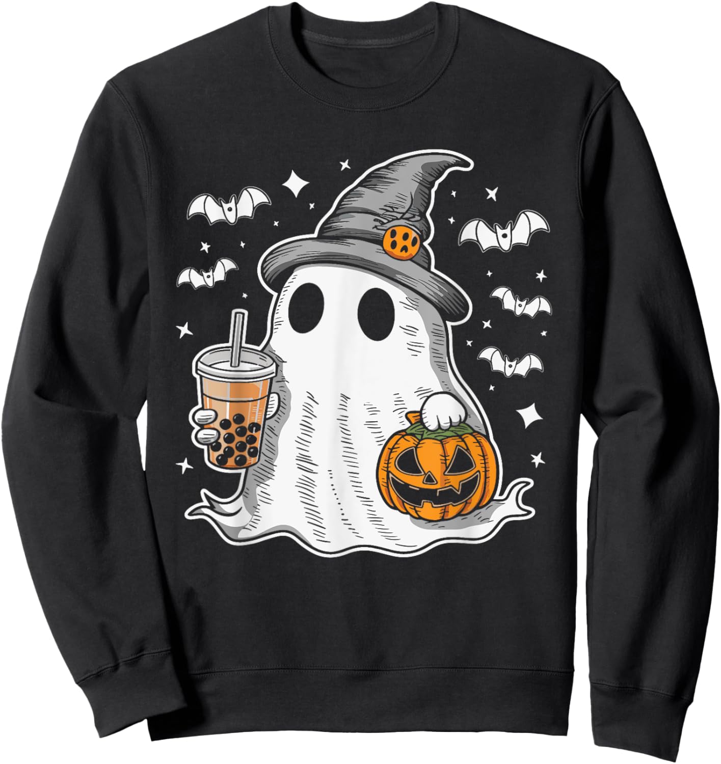 Ghost Milktea Ghost Drinking Bubble Tea Sweatshirt - Sweatshirt | Black