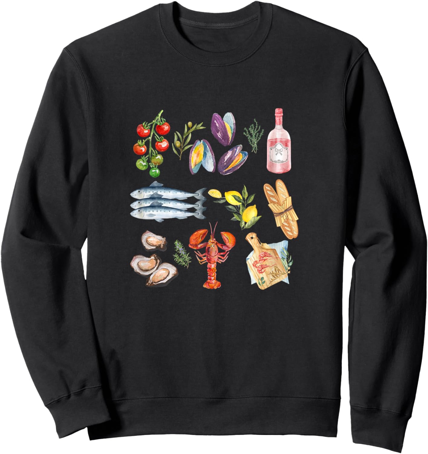 Italian Summer Scrapbook with seafood coastal Mediterranean Men Women Kids Sweatshirt - Sweatshirt | Black