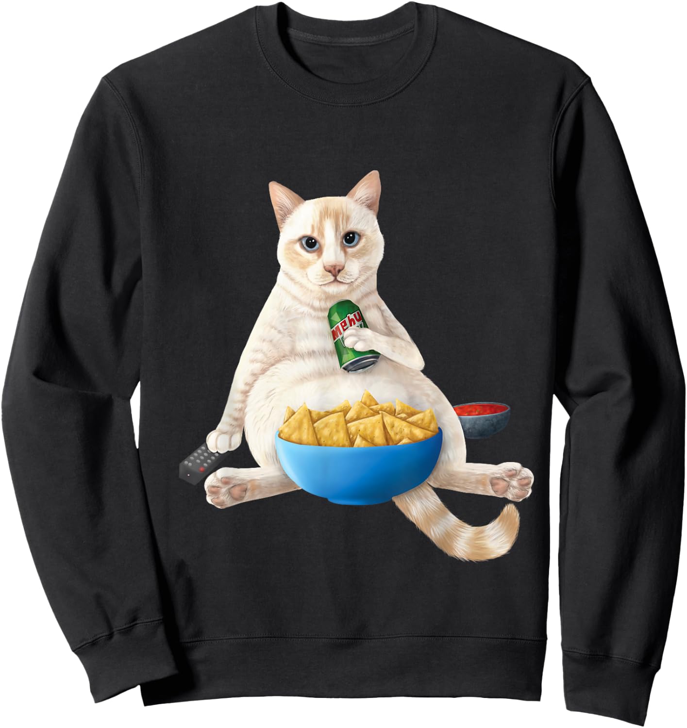 Flame point Siamese - white cat with a soda and snacks Sweatshirt - Sweatshirt | Black