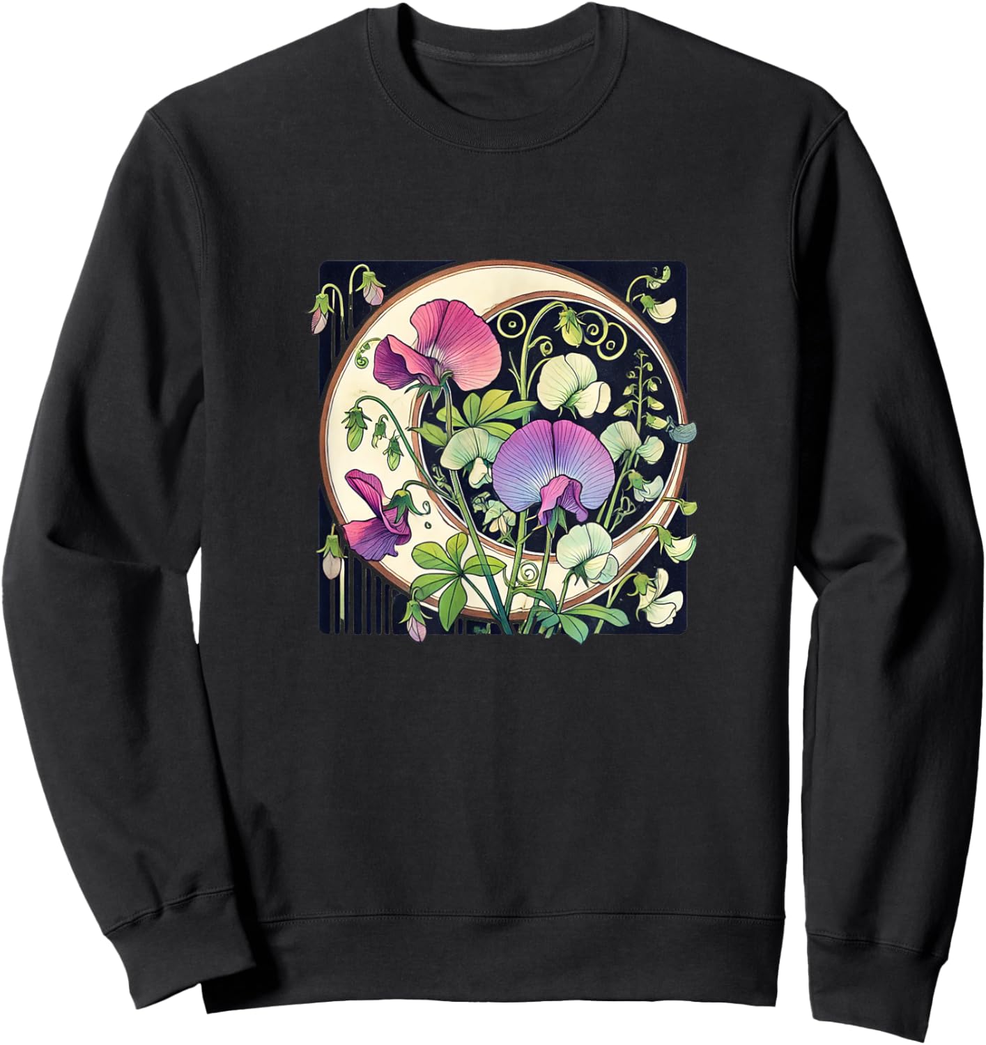 Sweet Pea Flowers illustration Sweet peas Sweatshirt - Sweatshirt | Black