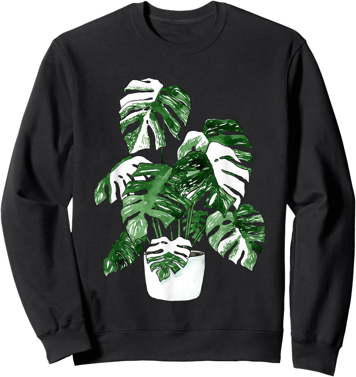 Variegated Monstera Deliciosa Variegata House Plant Ear Sweatshirt - Sweatshirt | Black
