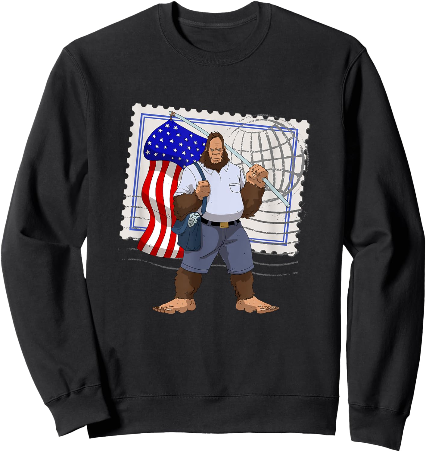 Bigfoot American Flag Protect US Postal Service Sweatshirt - Sweatshirt | Black