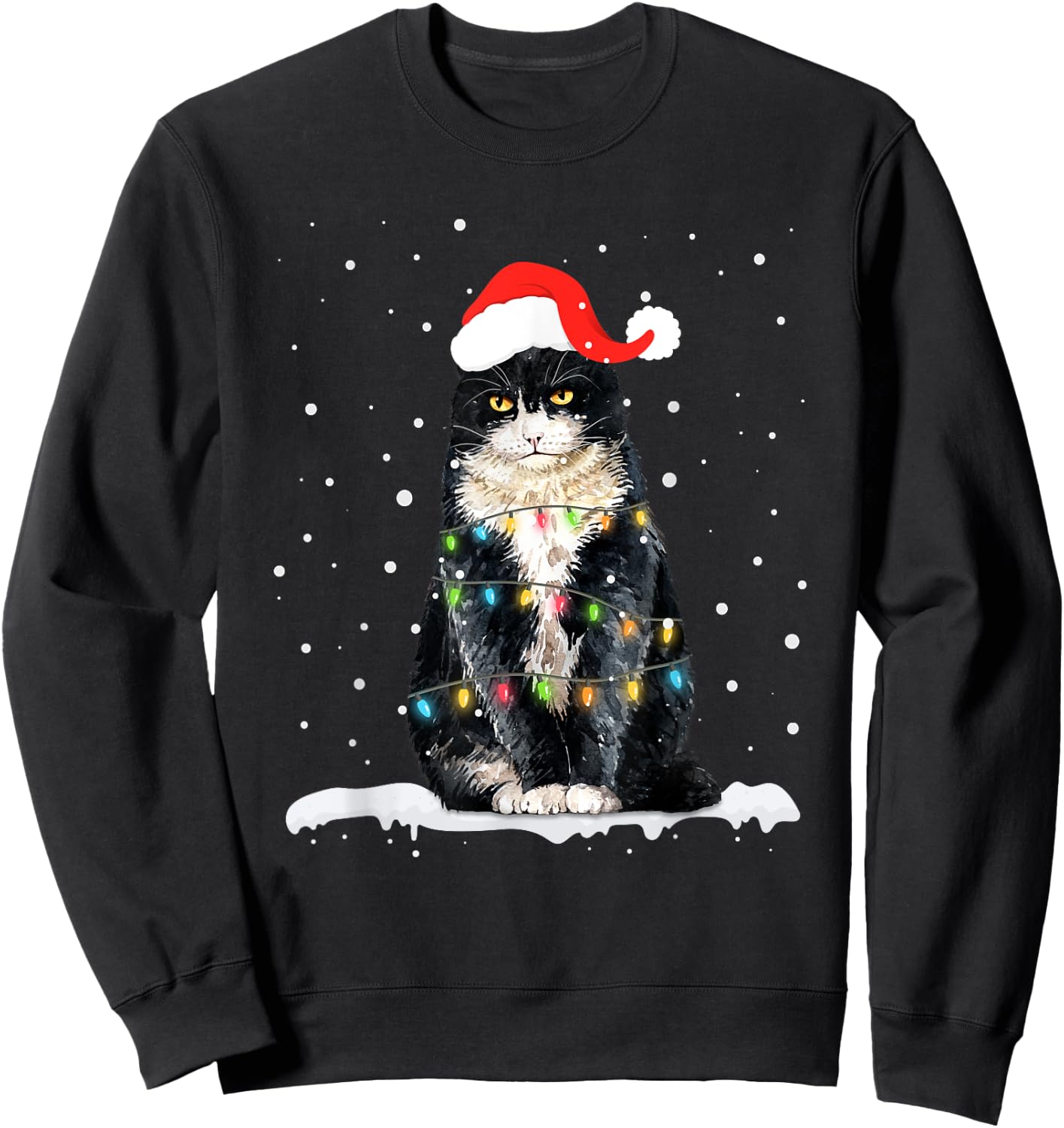 Funny Santa Cat Christmas Lights Holiday Gift Men Women Kids Sweatshirt - Sweatshirt | Black