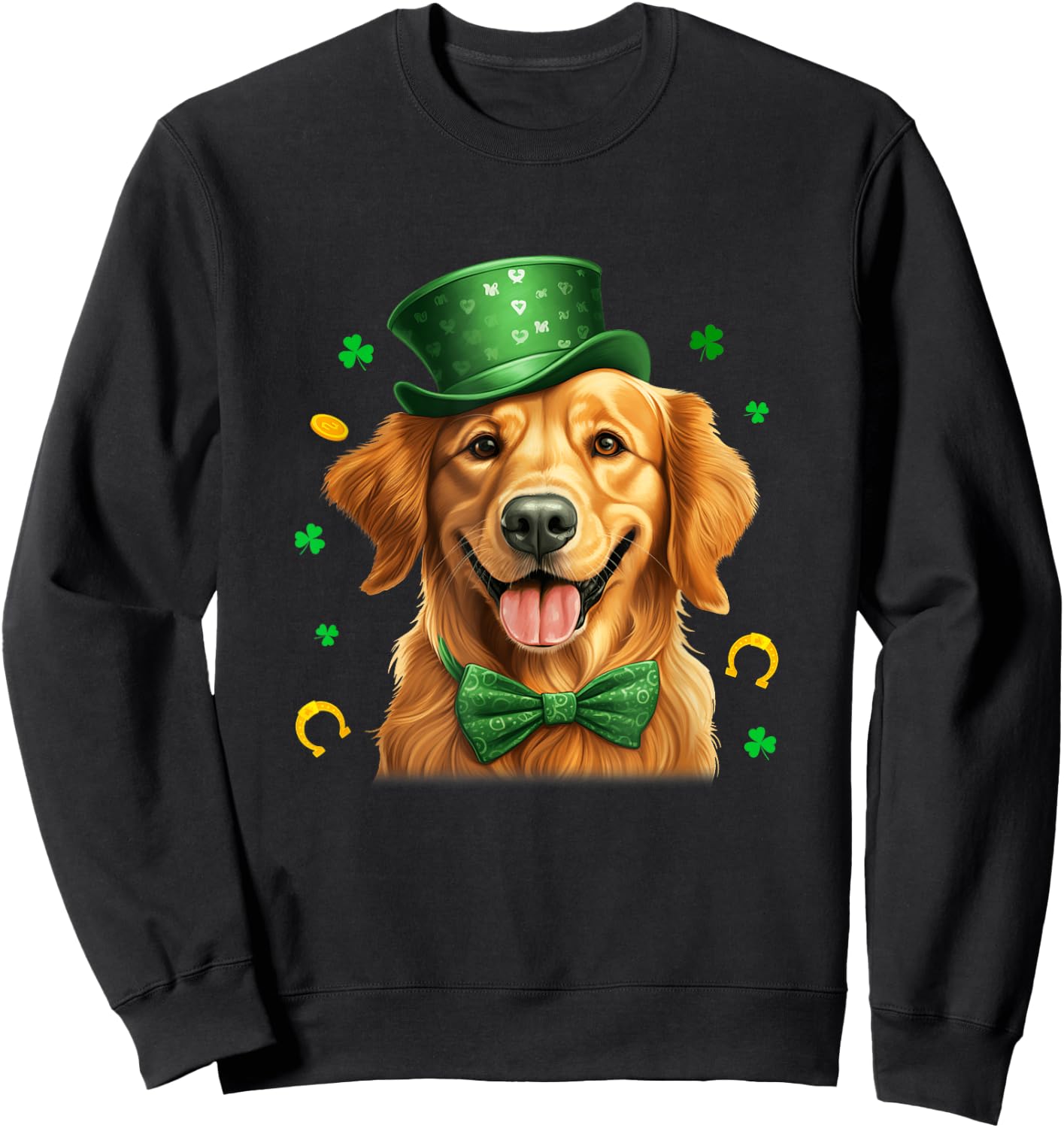 Golden Retriever St Patricks Day Leprechaun Shamrock Irish Sweatshirt - Sweatshirt | Black