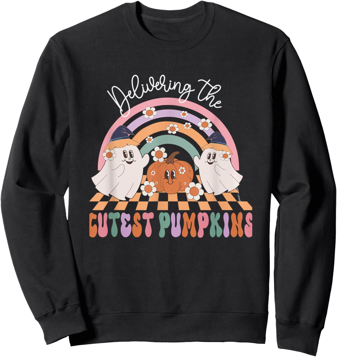 Delivering Cutest Pumpkins Ghost Halloween Labor & Delivery Sweatshirt - Sweatshirt | Black