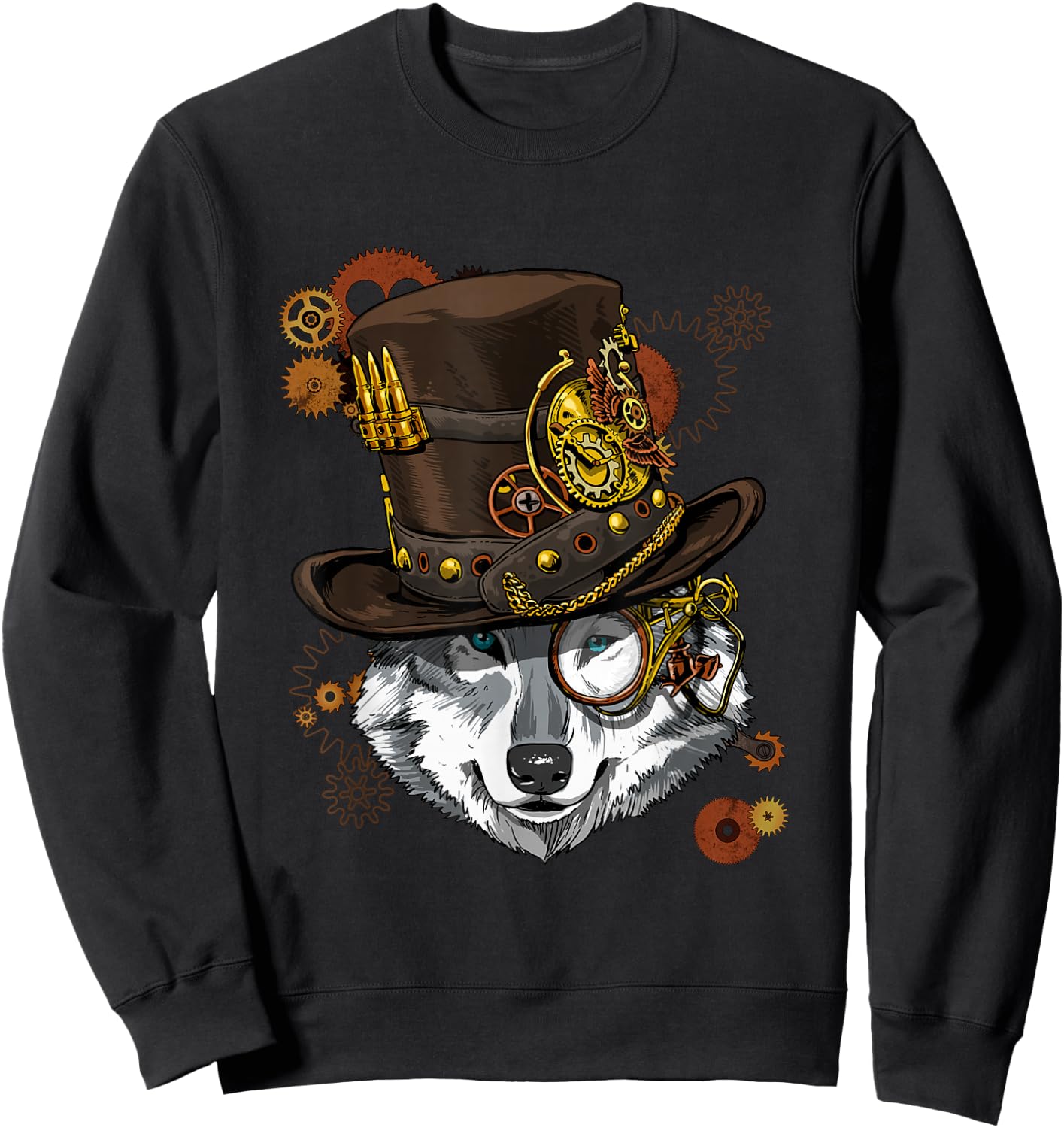 Wowsome! Steampunk Wolf Lovers - Black, -Adults, Short Sleeve, XS, US, Regular, Small Sweatshirt - Sweatshirt | Black